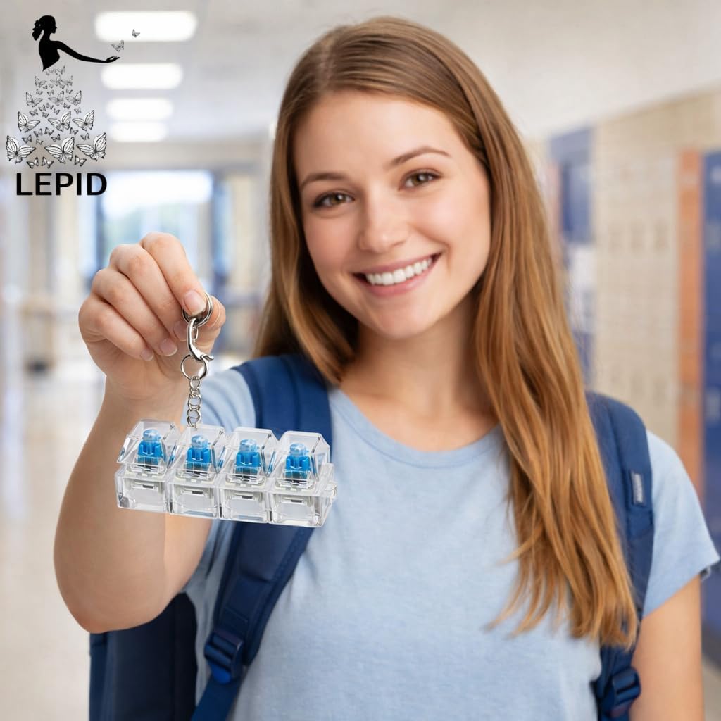 4-in-1 Keyboard Fidget Clicker Toy | Mechanical Key Button Cube with Silent & Loud Clicks | Stress Relief Keychain | Pack of 1, Multicolor