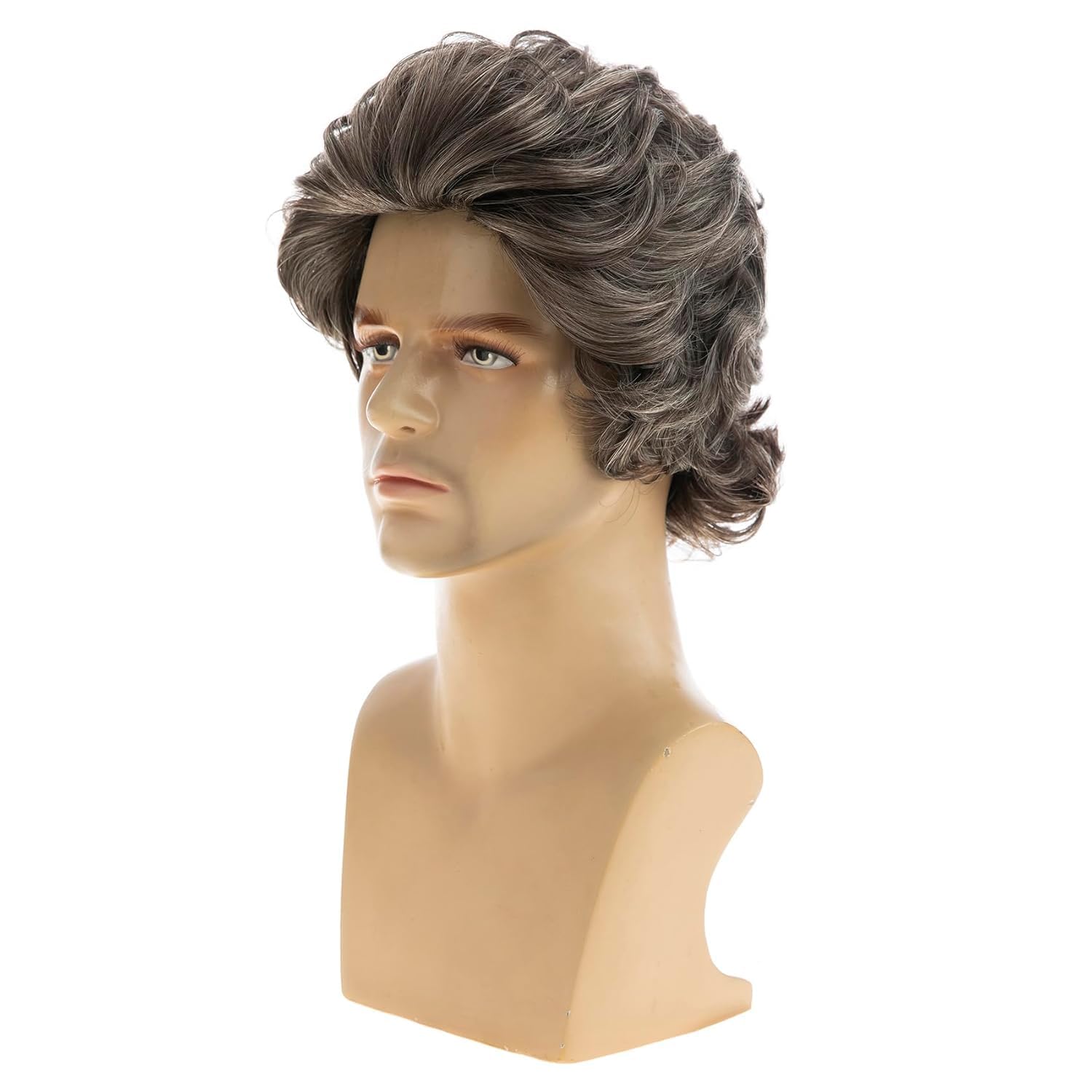 Qnbiar Mens Wig Mixed Brown Short Wavy Layered Hair Synthetic Cosplay Party Wig,Brown Mixed Gray - Image 3
