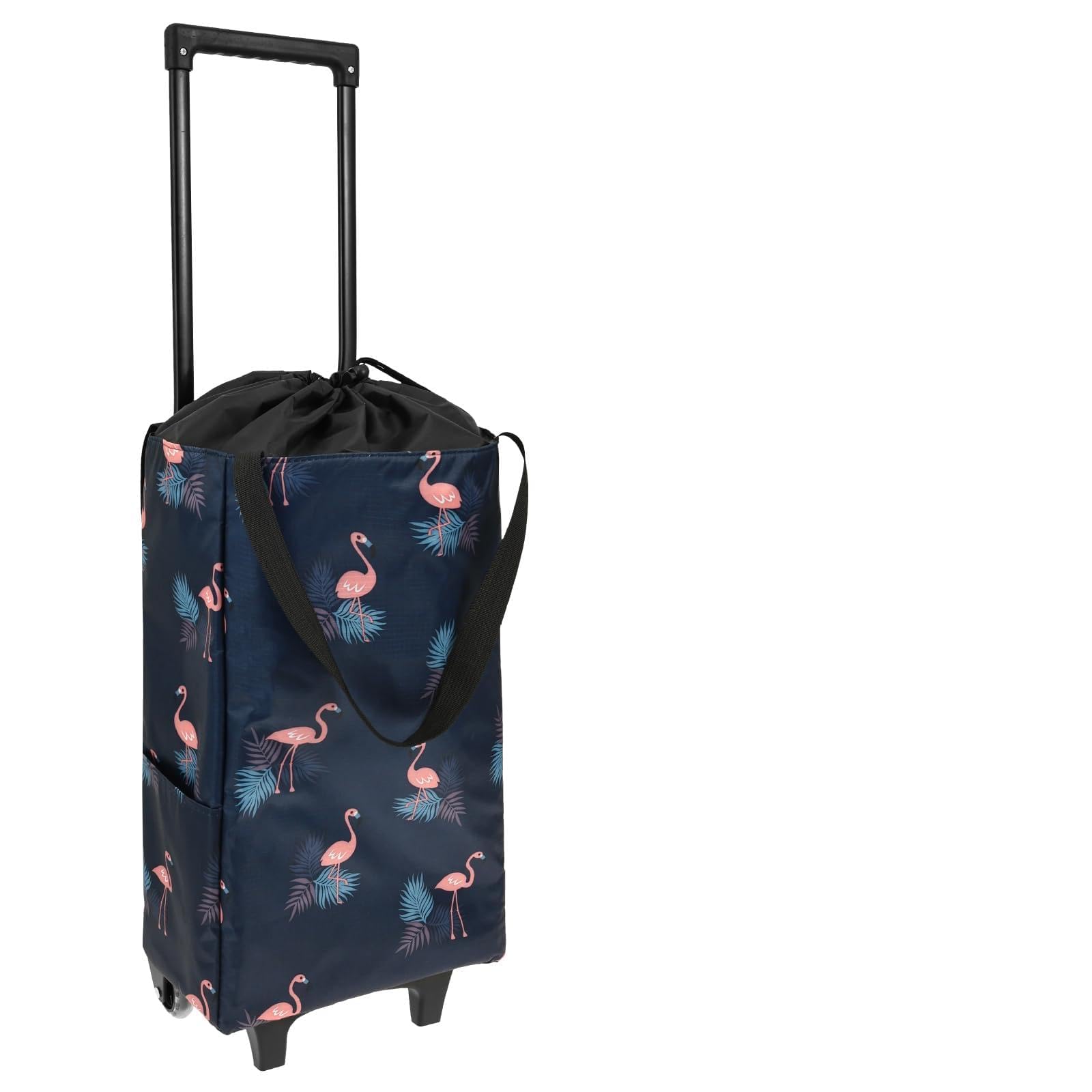 Foldable Lightweight Shopping Trolley with Wheels, Waterproof Oxford Cloth Rolling Bag Portable Handheld Bag, Reusable Large Capacity Handbag for Grocery Shopping and Travel(Flamingo)