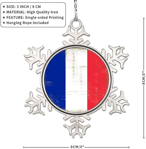Miniatura 7 de LITTLEGROVE SEEDS Adornos de copo de nieve con la bandera nacional de Francia, adornos de árbol de Navidad de Francia, recuerdo de la ciudad del