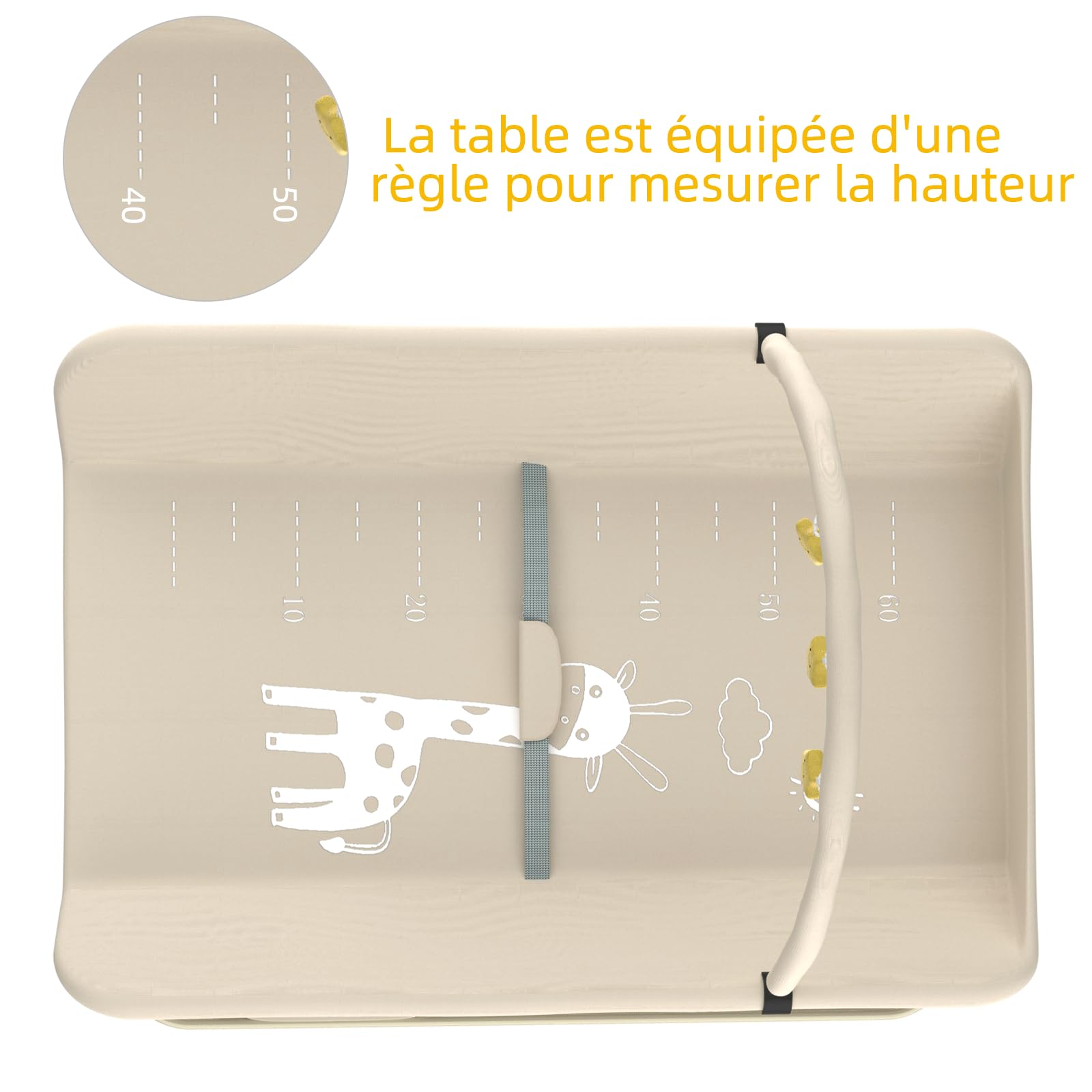 OHMG Table à Langer Pliable, Plan à Langer avec Panier Latéral et roulettes et 3 Jouets,Organiseur de Couches 5 Réglable en Hauteur, Rangement Multifonction pour Chambres d'enfant，75x68x83-91cm