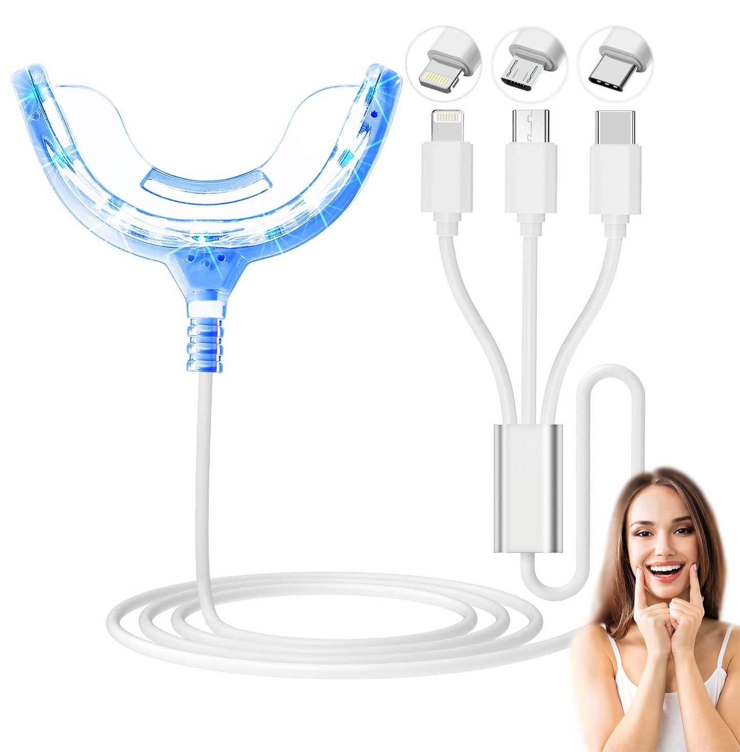 SYOSI Teeth Whitening Light, New Upgrade 16 LED Teeth Whitening Accelerator Light Mouth Tray Teeth Whitening Enhancer Light Trays Connected with iPhone/Android/Type-C for Home Use