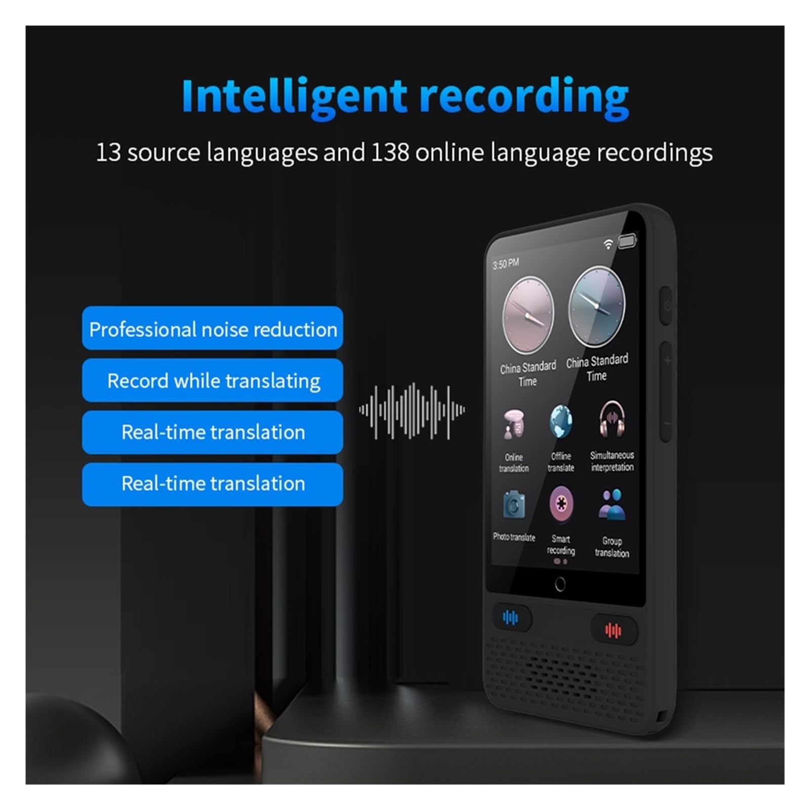 Traducteur de Langue, Dispositif de Traduction de Langue Portable, 138 Langues en Temps réel, traducteur Vocal instantané avec Traduction en Ligne Hors Ligne