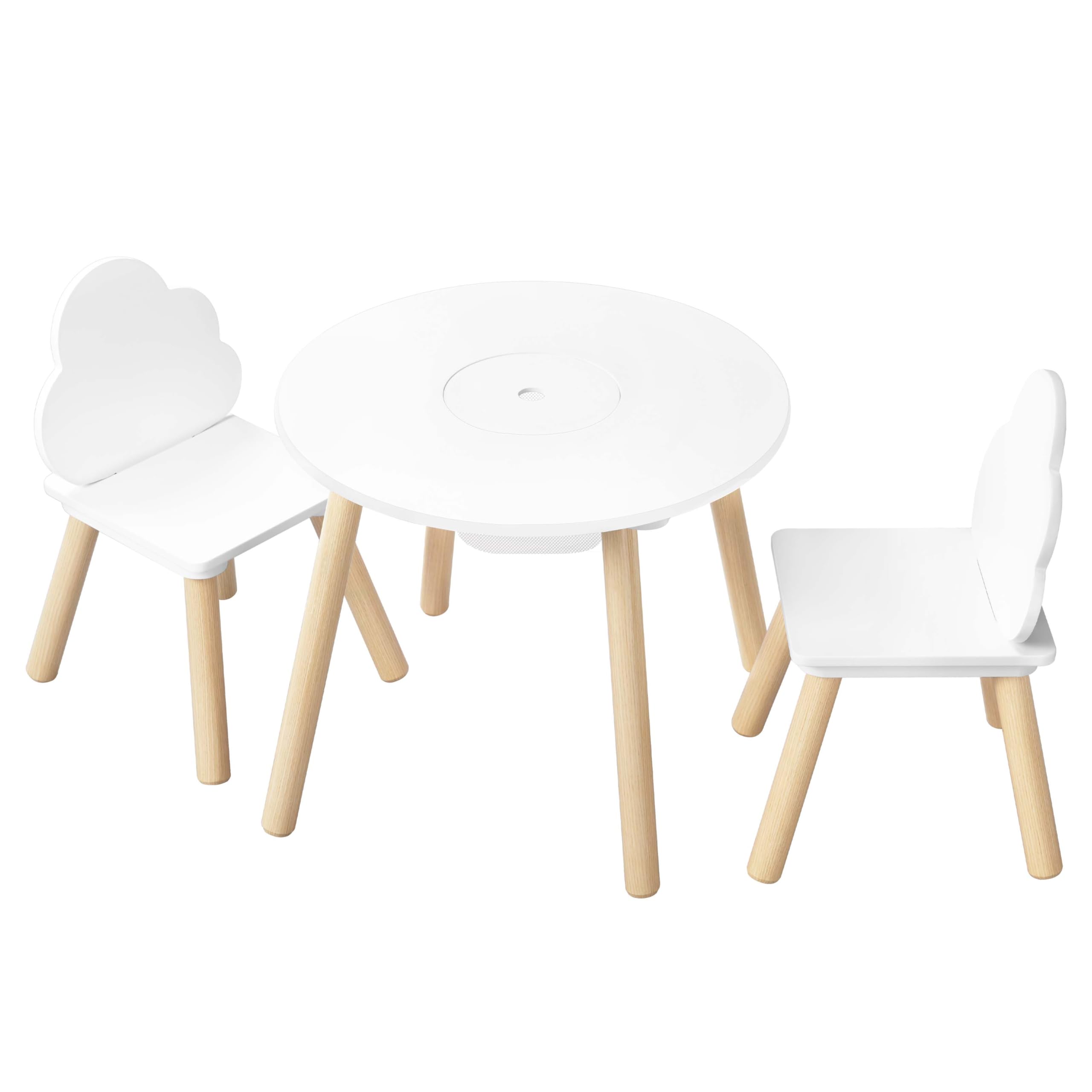 WOLTU Kindertisch mit 2 Stühlen, 3tlg. Kindersitzgruppe, Kinder Tisch Stuhl Set mit Stauraum Netztasche, Kinderstuhl mit Wolken-Rückenlehne, für klein Kinder Vorschüler