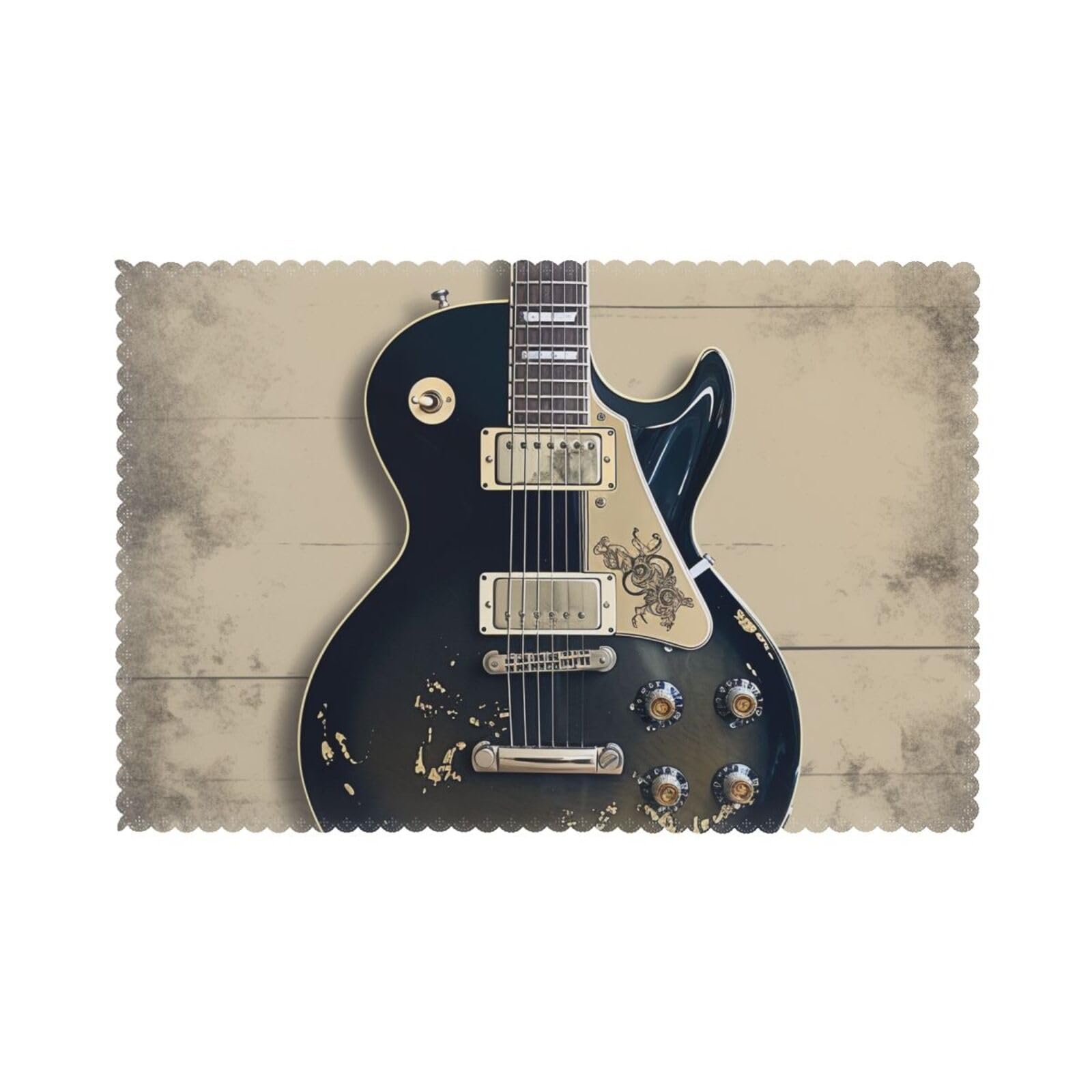 Musical Guitar Printed Placemat Heat Resistant Place Mats Set of 6 PCS Washable Kitchen Table Mats, 12x18 Inch