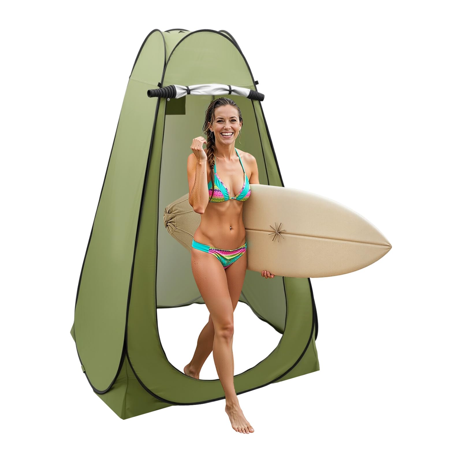 Tente de douche de camping pour 1 homme, tente de toilette, cabine de douche mobile avec auvent, tente d'appoint, tente WC, verte
