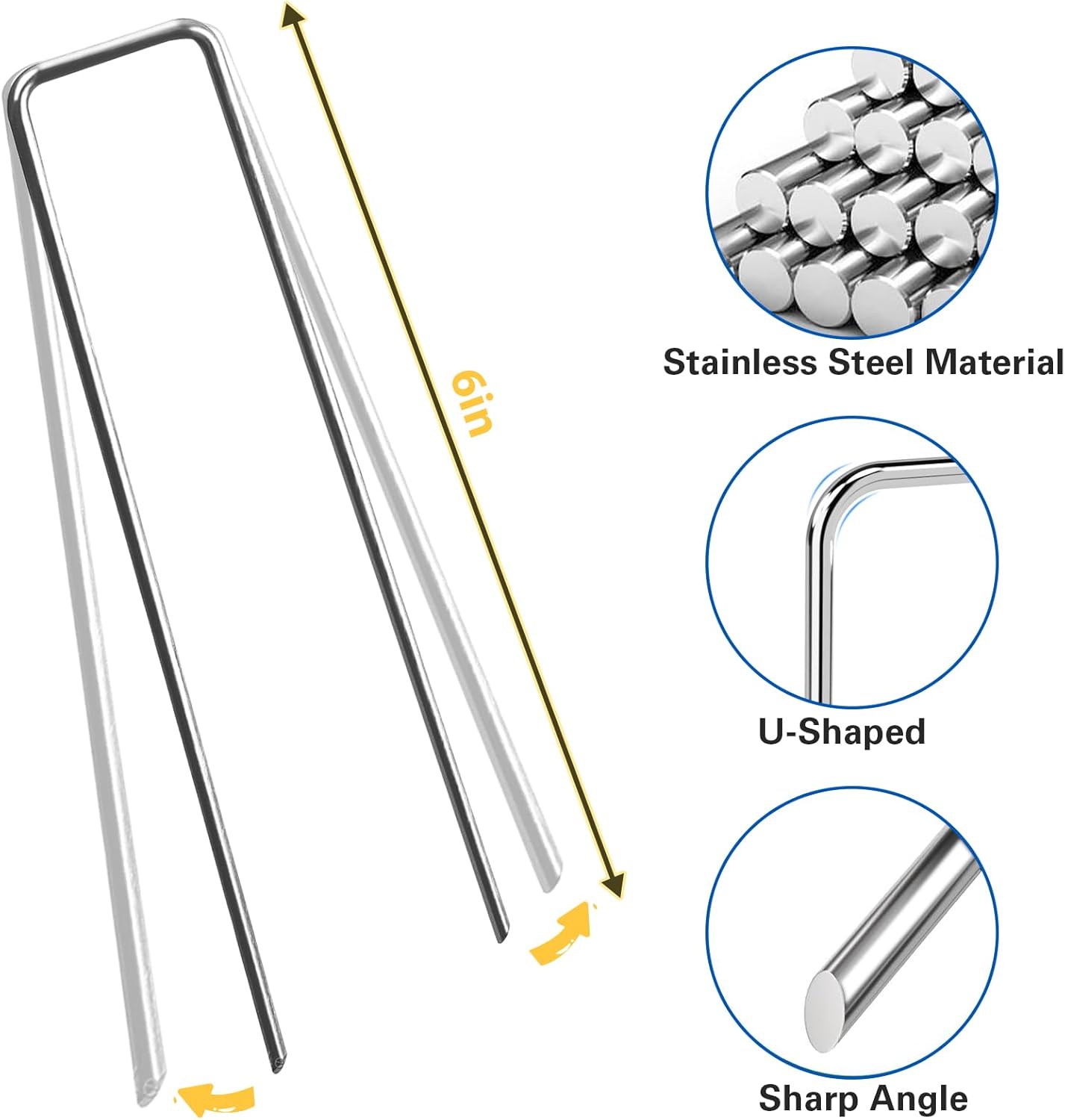 6 Inch Landscape Staples, More Thicker Heavy Duty 8 Gauge Galvanized Landscape Stakes, 125 Packs Garden Staples for Lawns, Weed Barriers, and Landscape Fabrics, Irrigation Hose, Tent Pegs