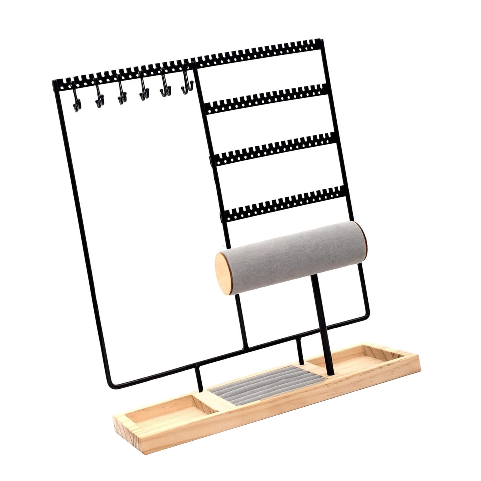 Necklace Stand and Jewelry Display Organizer with Soft Flannel Ring Holder Black Wood Tray Jewelry Display for Home or Store, フリーサイズ
