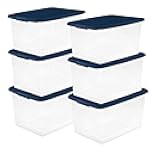 6-Pack Color Program, Large Clear Plastic Storage Bins with Lids, 64 Quart, Blue - Stackable Organizing Container Boxes for Closet, Bathroom, and Office