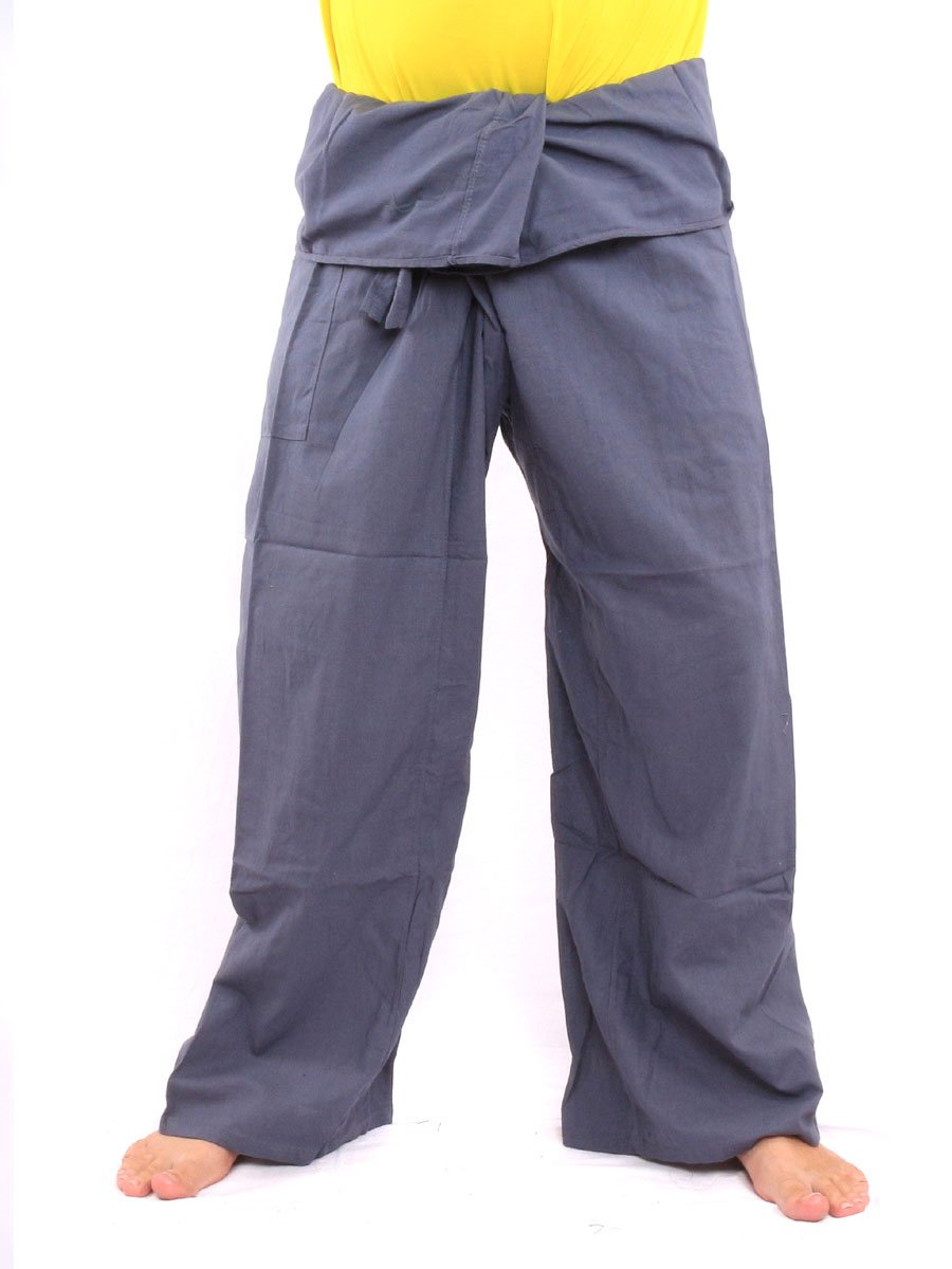 jing shopMen's Thai Fisherman Pants Cotton Solid Color with One Side Pocket X-Long