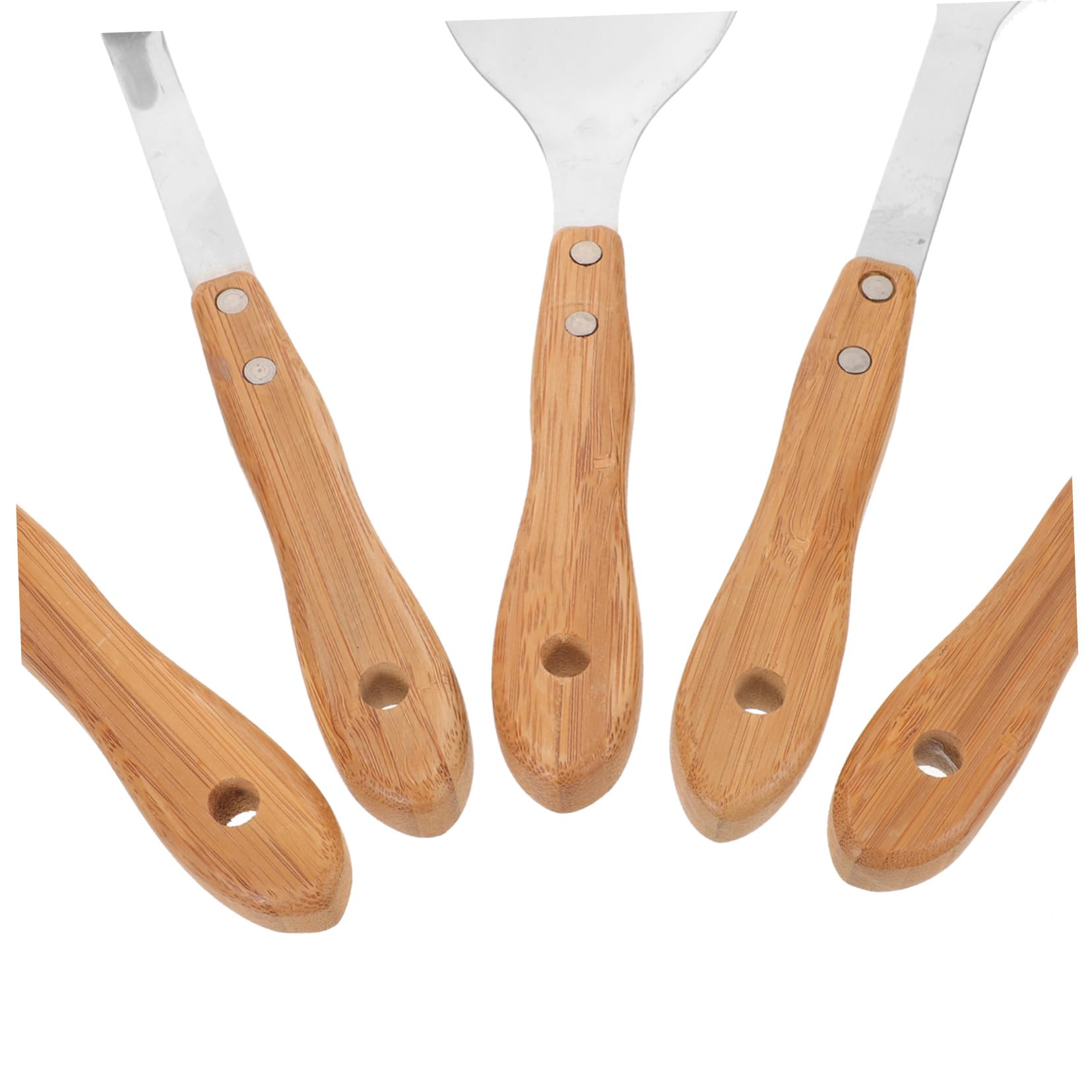 5 Pezzi Utensili in Acciaio Inossidabile con in Bamboo Cucchiai e Mestoli Forati per Insalata Zuppe e Pasta Resistenti e Antiruggine per Uso