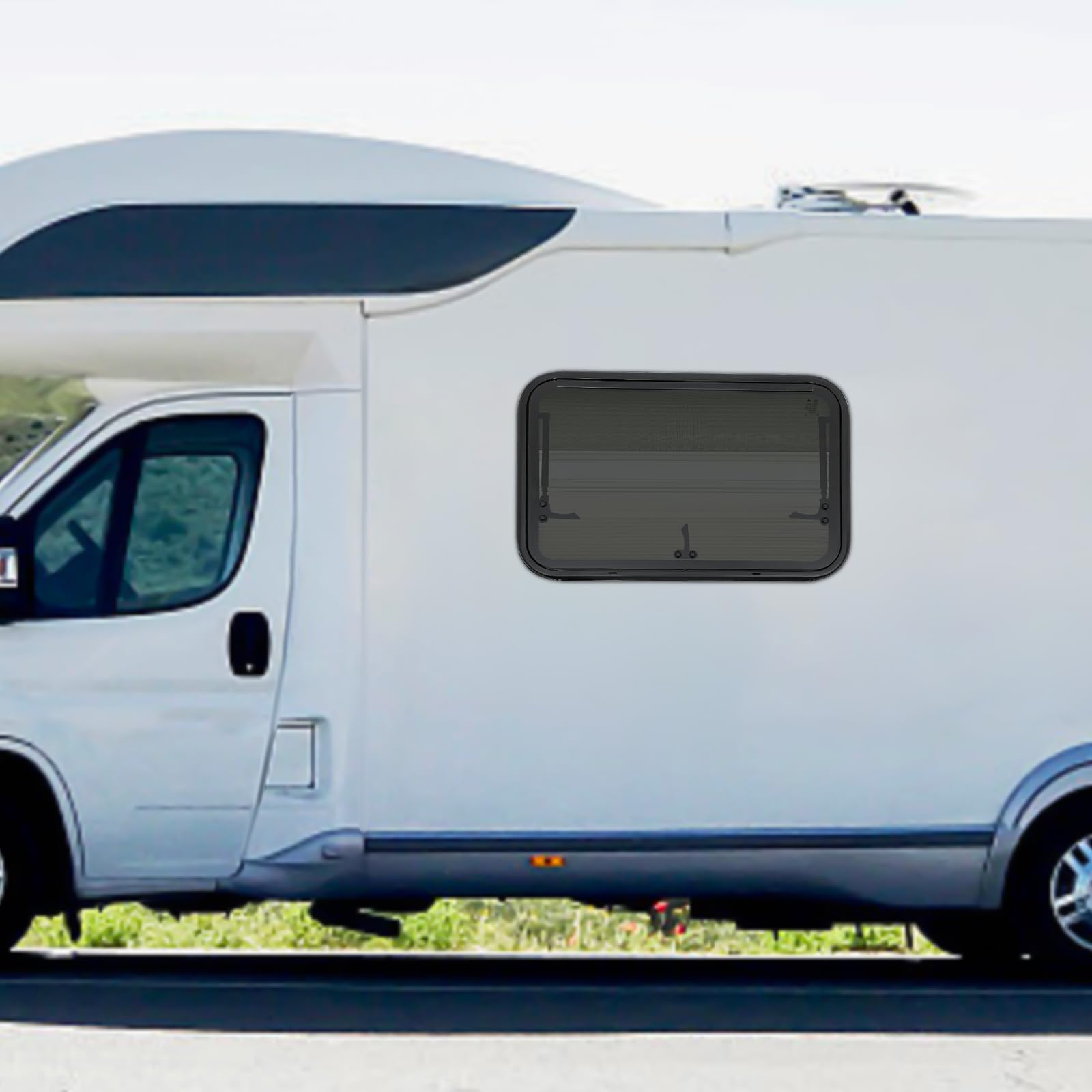 Ventana para autocaravana, 700x450mm Ventana desplegable para autocaravana con mosquitero y persiana integrada, Ventana lateral para autocaravana RV Ventana exterior de empuje