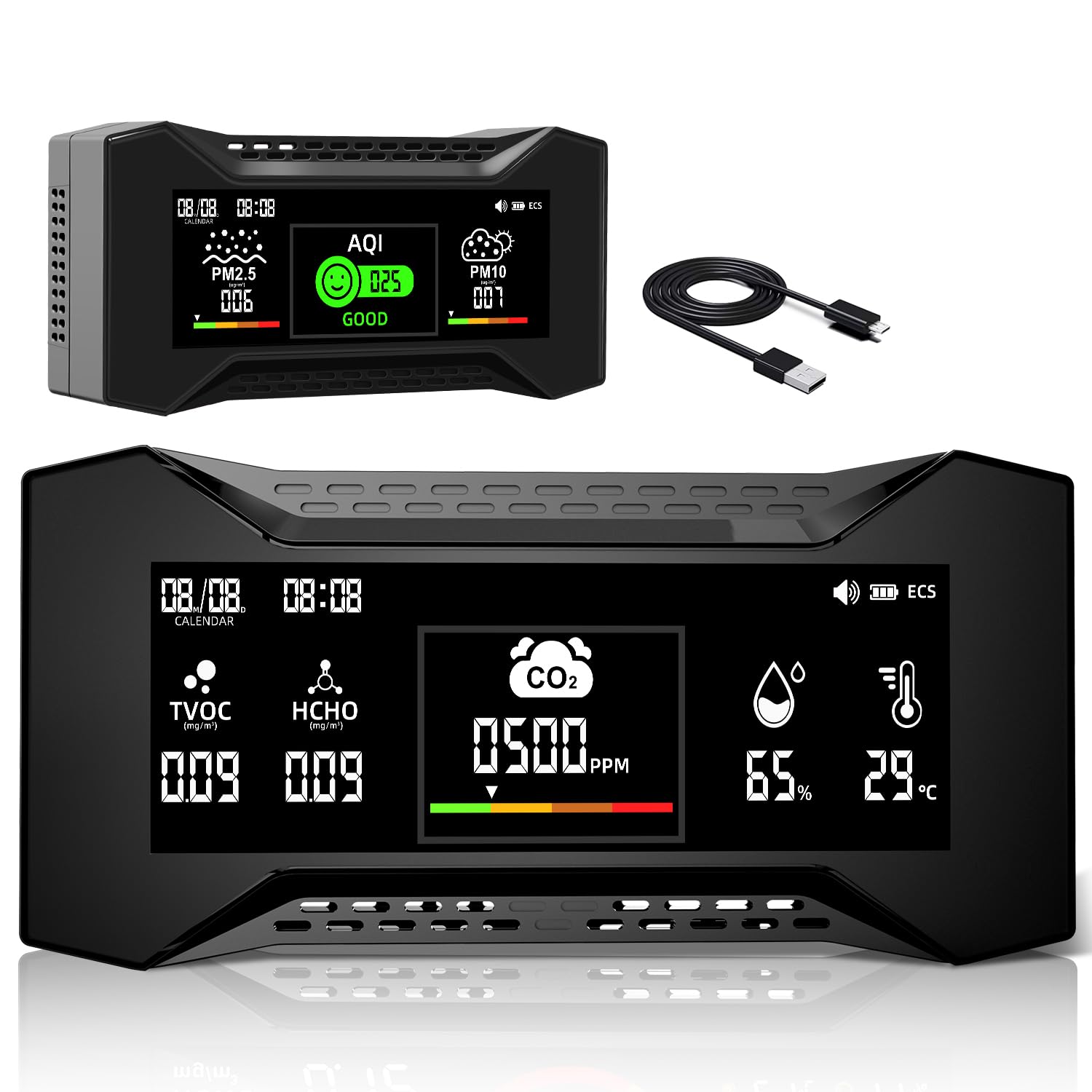 Upgraded CF-20 Professioneller luftqualität messgerät 10-in-1, Präziser CO2- und PM2,5-Sensor, Intelligente AQI-Warnungen Wiederaufladbarer formaldehyd messgerät für Büro- und Gewerberäume (1 PCS)