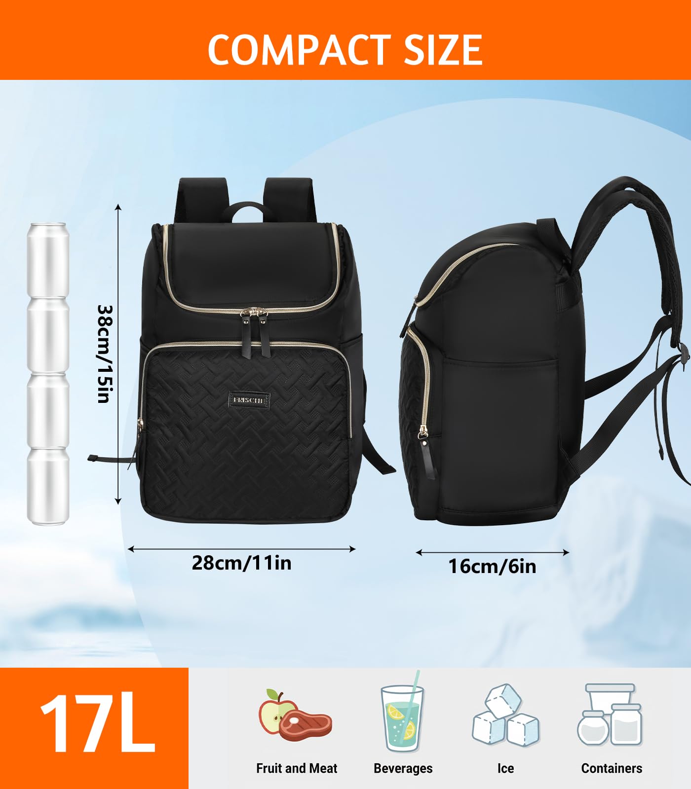 Cozary Sac a Dos Isotherme 17L, Sac à Dos de Pique-Nique étanche, Portable Cooler Backpack Bag pour Camping, Pique-Nique, Barbecue, pour Hommes Femmes