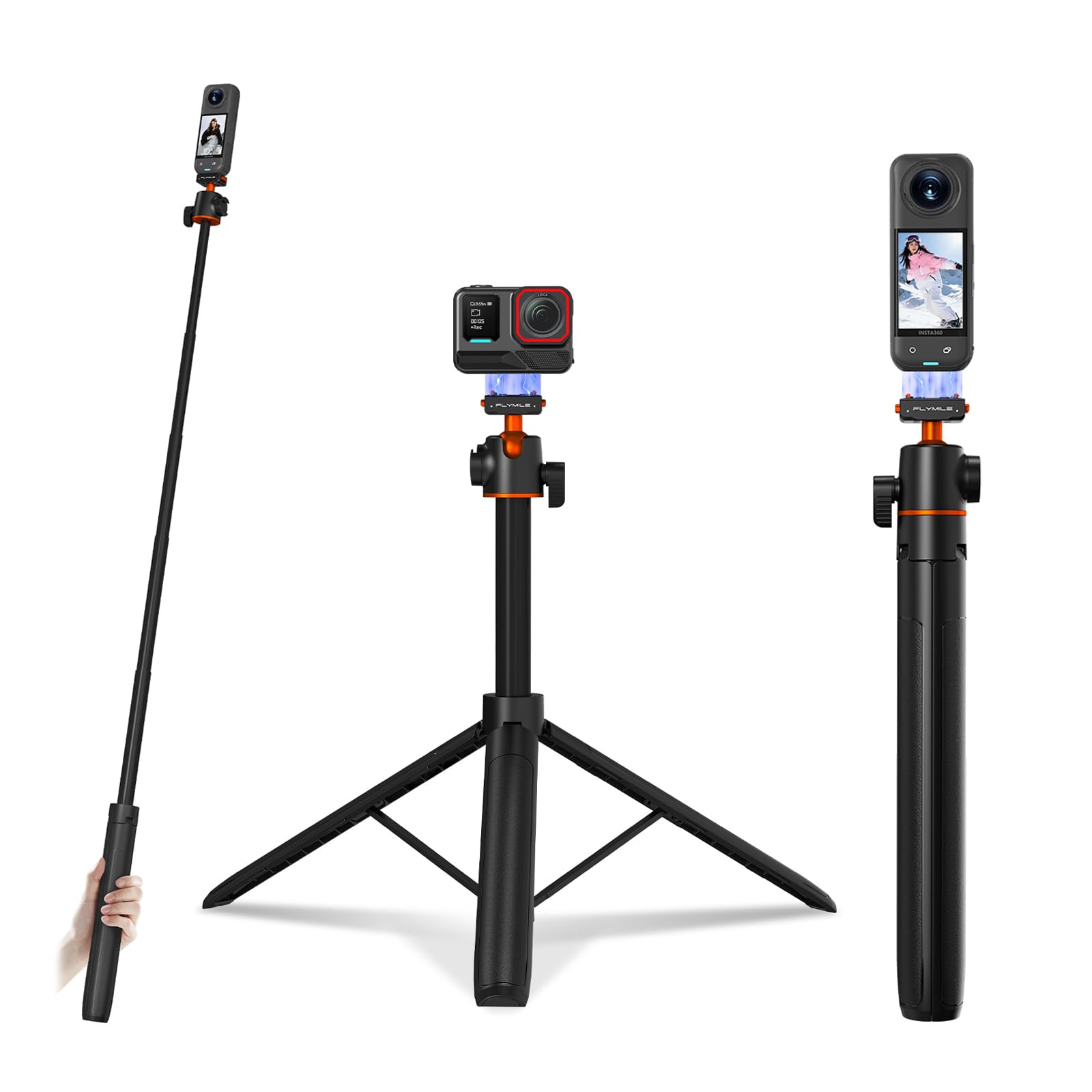 Treppiede per Insta360 X5 ACE Pro 2, bastone per selfie da 55 pollici a sgancio rapido, asta di estensione da tavolo con impugnatura portatile, supporto con slitta fredda per Insta 360 X5, ACE Pro 2