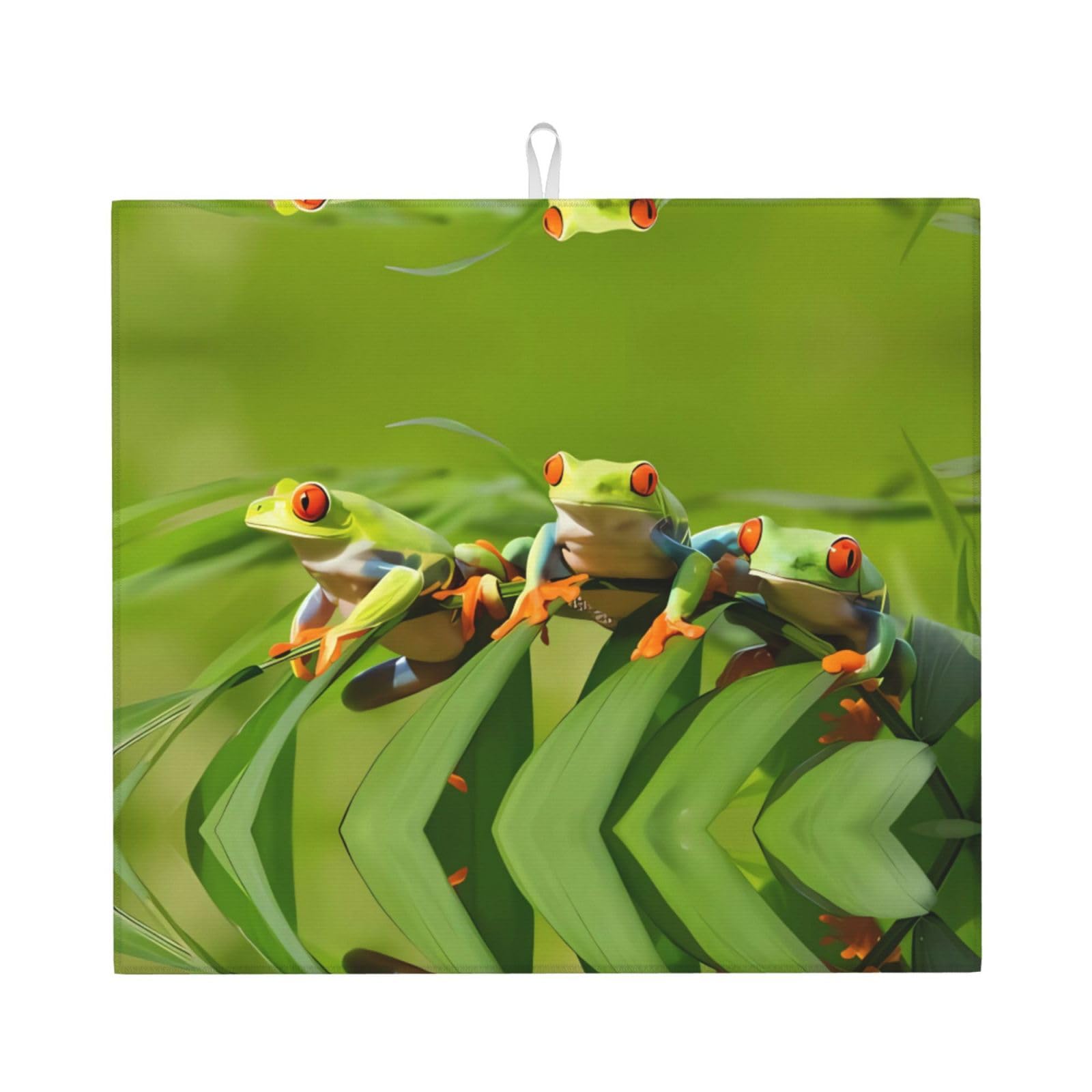 HJFCZH Funny Frogs Prints Kitchen Drying Mat – Absorbent Microfiber Throw for Dishes, Non-Slip Counter Cover, Quick-Drying Layer with Fade-Resistant Print
