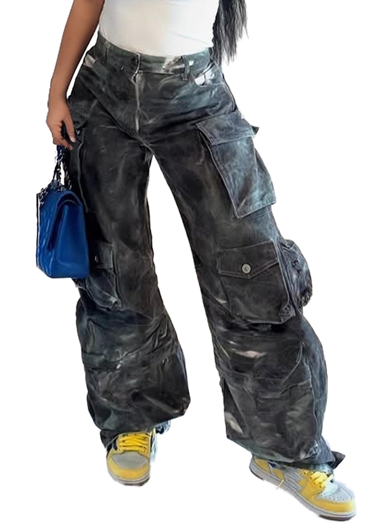 Vakkest High Waisted Cargo Jeans for Women Wide Leg Casual Baggy Trendy Denim Pants with Multi Pockets