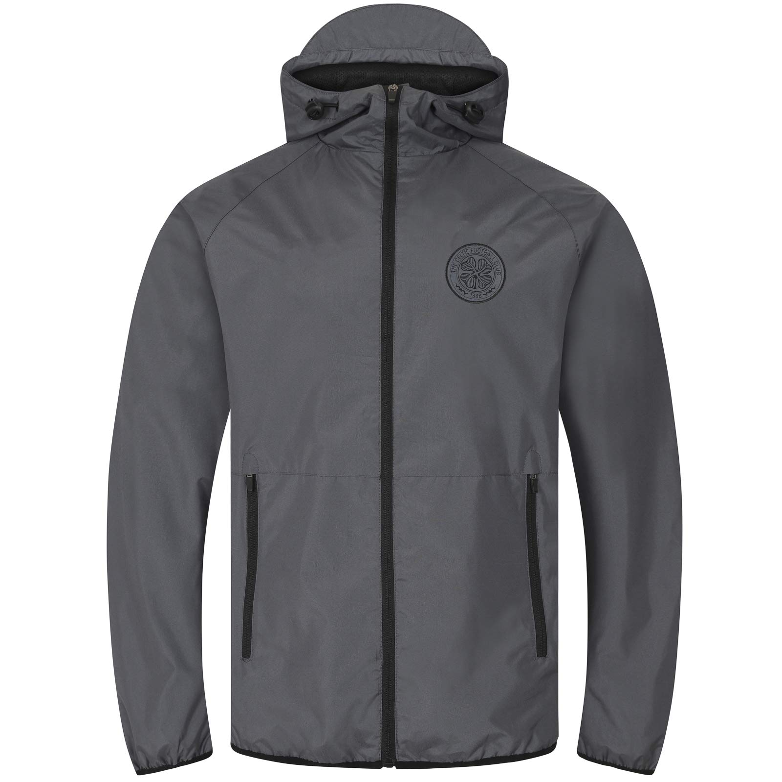 Celtic F.c. Men's Grey Peak Hood Celtic Fc Official Gift Shower Jacket Windbreaker Peaked Hood Grey Small