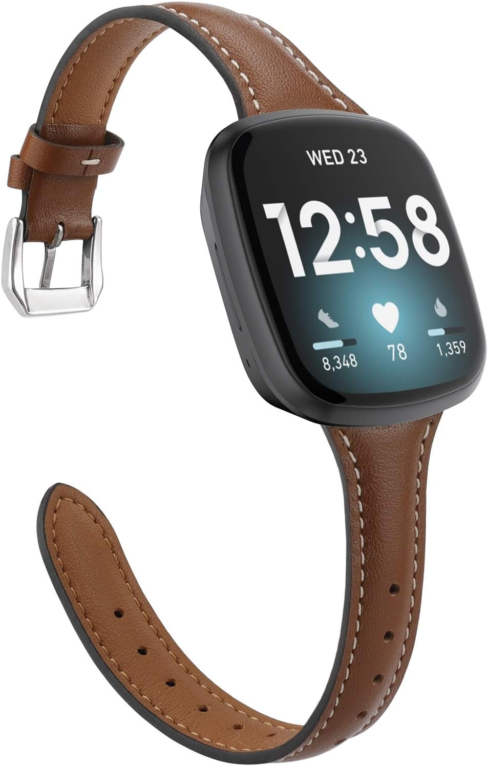 Moolia Slim Genuine Leather Band Compatible with Fitbit Versa 3 / Fitbit Sense Bands Replacement Strap Fashion Quick Release Bracelet for Men and Women for Versa 3 Smart Watch Band Brown