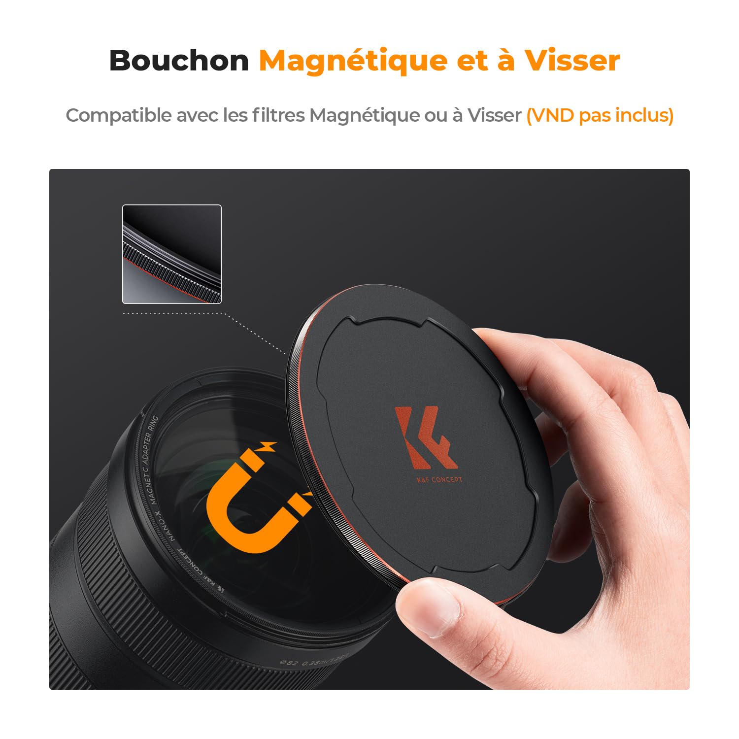 K&F CONCEPT Filtres 72mm Polarisant CPL ND8 ND64 Magnétiques Bague Base Bouchon d'objectif en Kit Installer Rapidement pour Objectif Appareil Photo
