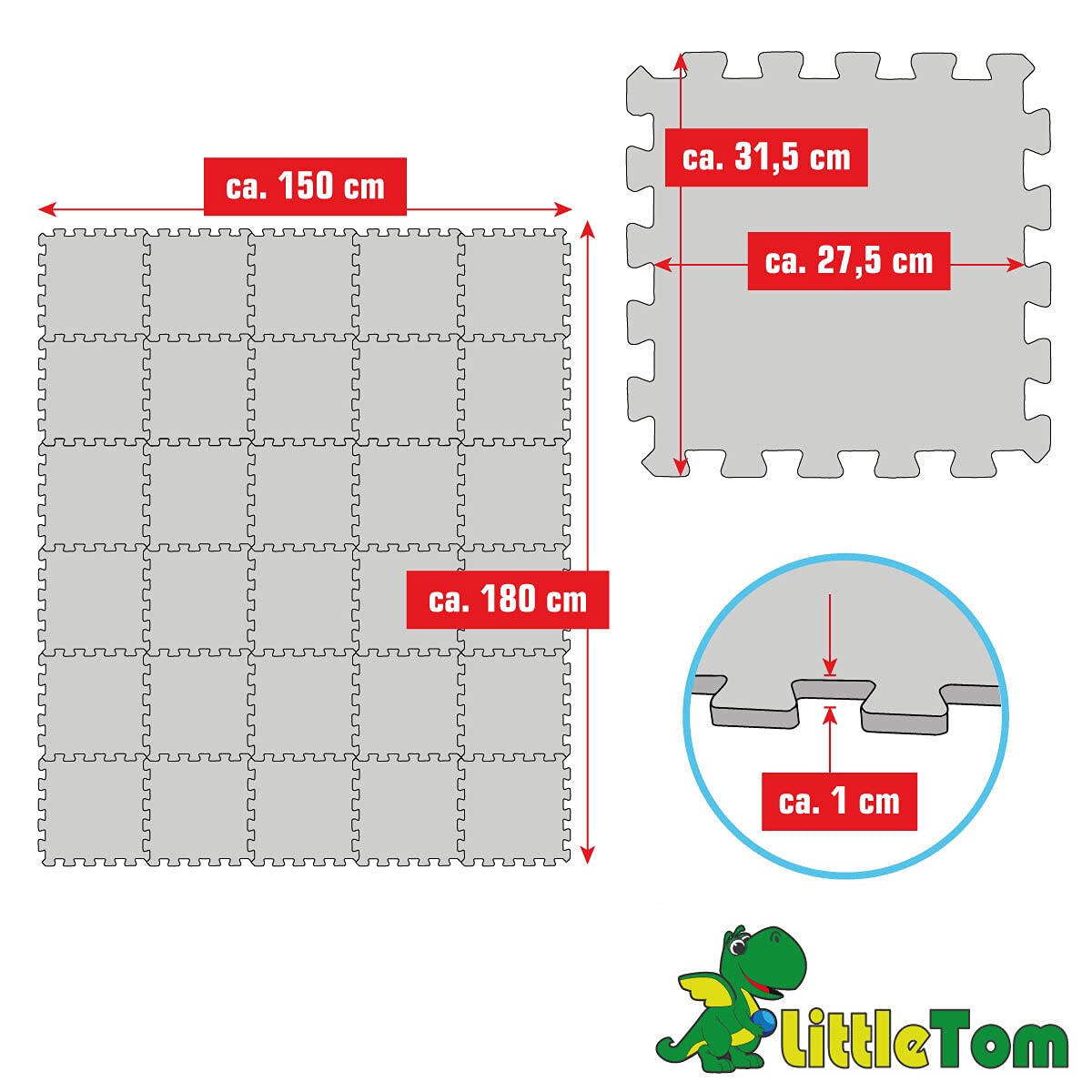 LIttleTom 27 Piezas Alfombra Puzzle para Bebés y Niños - 30x30 Suelo Goma EVA Tapete Juego Infantil
