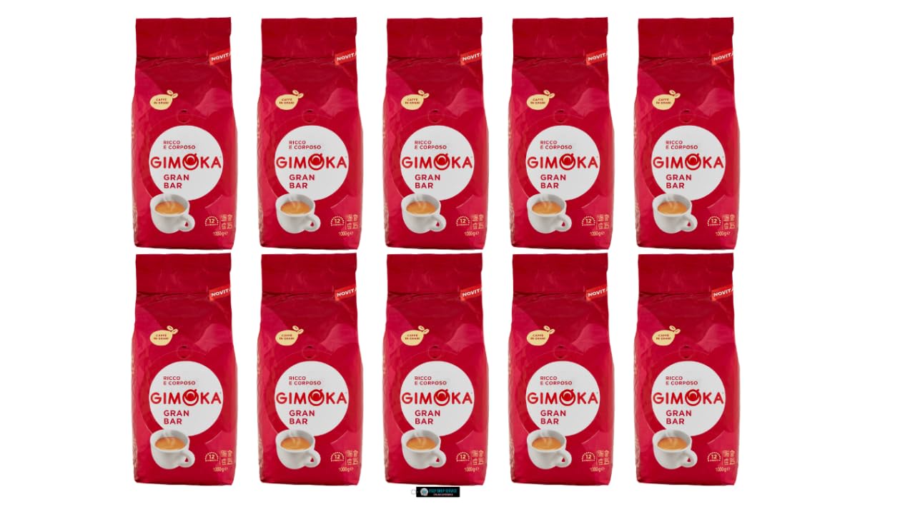 Gimoka Gran Bar Kaffeebohnen, Reichhaltig und Cremig, 1 kg, 10er Pack, + keyring italy shop service