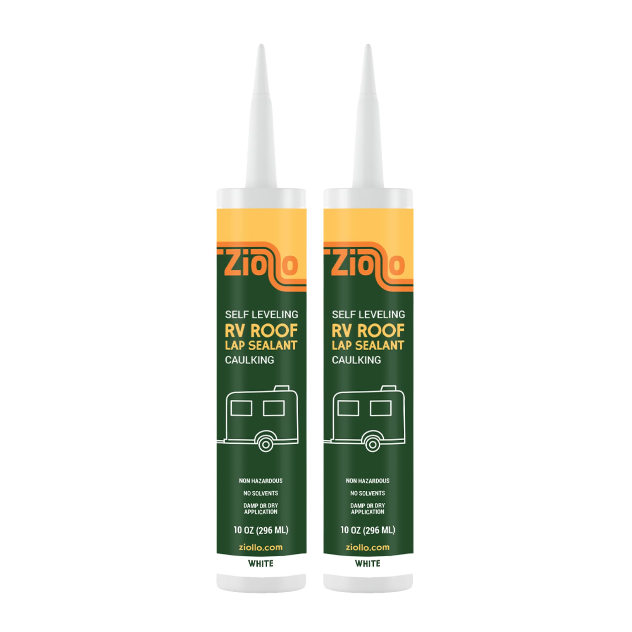 Ziollo RV Roof Lap Sealant - Self-Leveling EPDM Caulk for Rubber Roofs, Seams & Vents - Waterproof Sealant for Motorhomes, Trailers & Campers - White, 2-10 oz Tubes