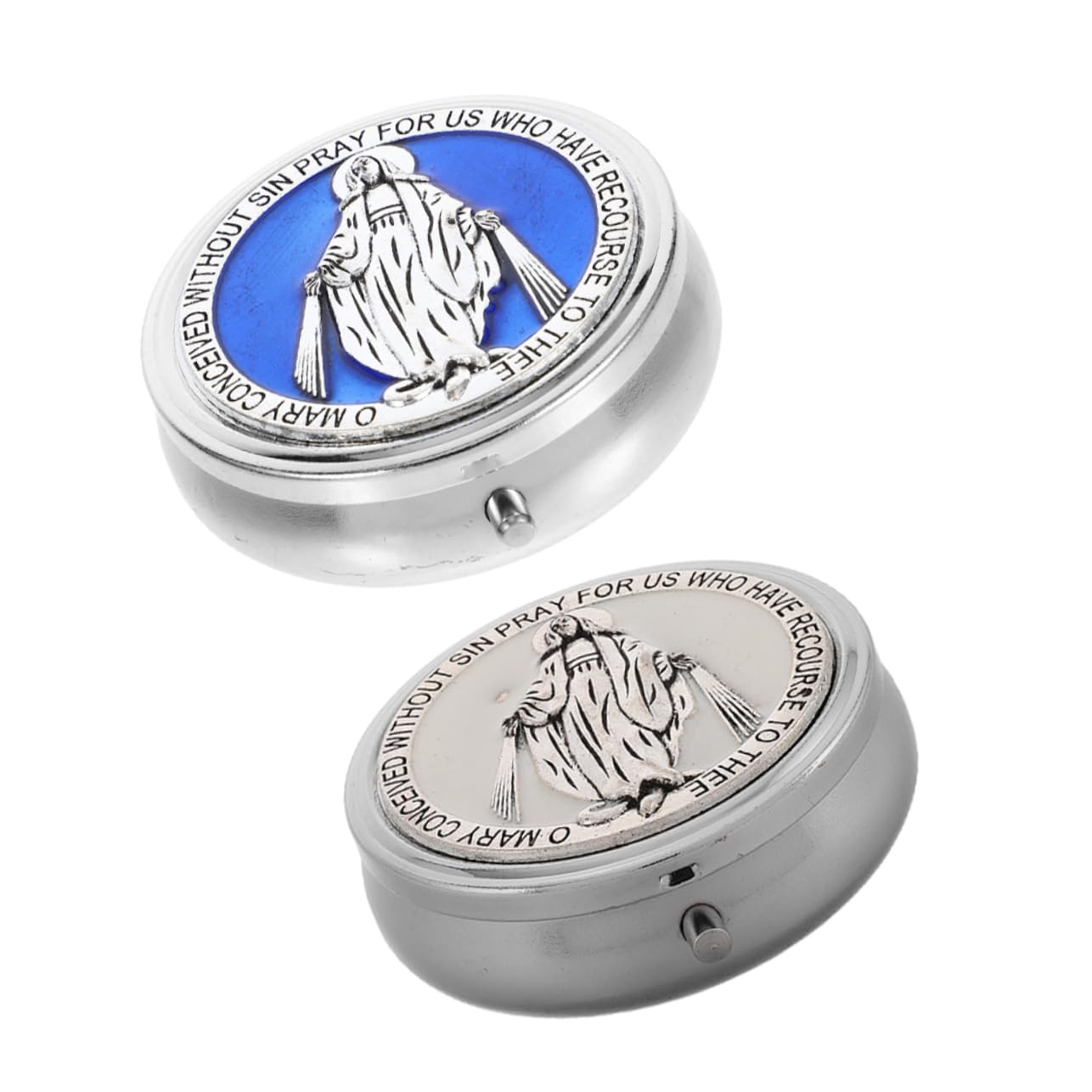 CORHAD 2Pcs Metal Rosary Box Elegant Religious Souvenir Chest for First Communion Confirmation Jewelry Trinket Holder with Mirror Catholic Keepsake Storage Organizer