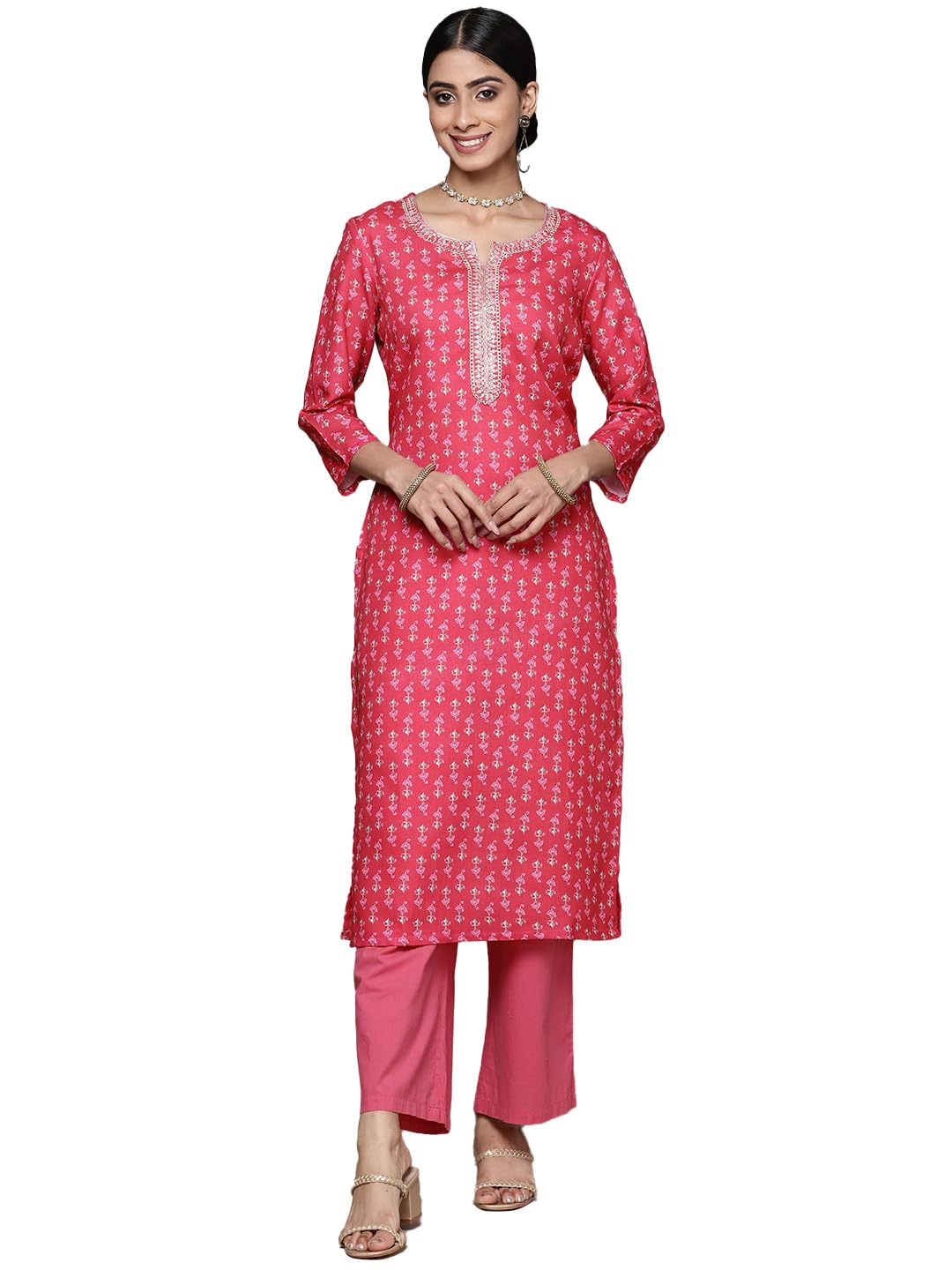 ishin Women's Silk Floral Purple Straight Kurta