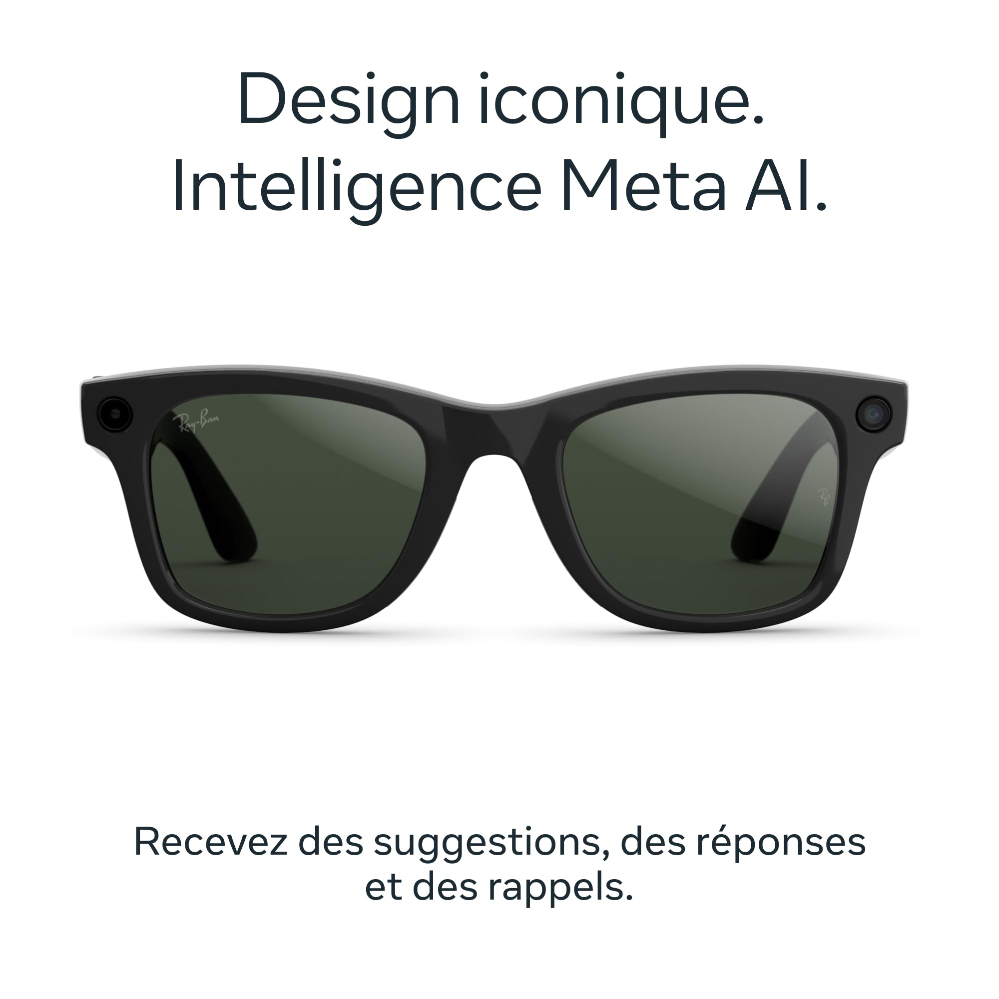 Ray-Ban Meta (Gen 2) Wayfarer Large Lunettes IA pour Homme et Femme — Caméra 12 MP, Vidéo 3K Ultra HD, Meta IA — Autonomie 2X — Noir Brillant/Verres Transitions® de Transparent à Vert Graphite