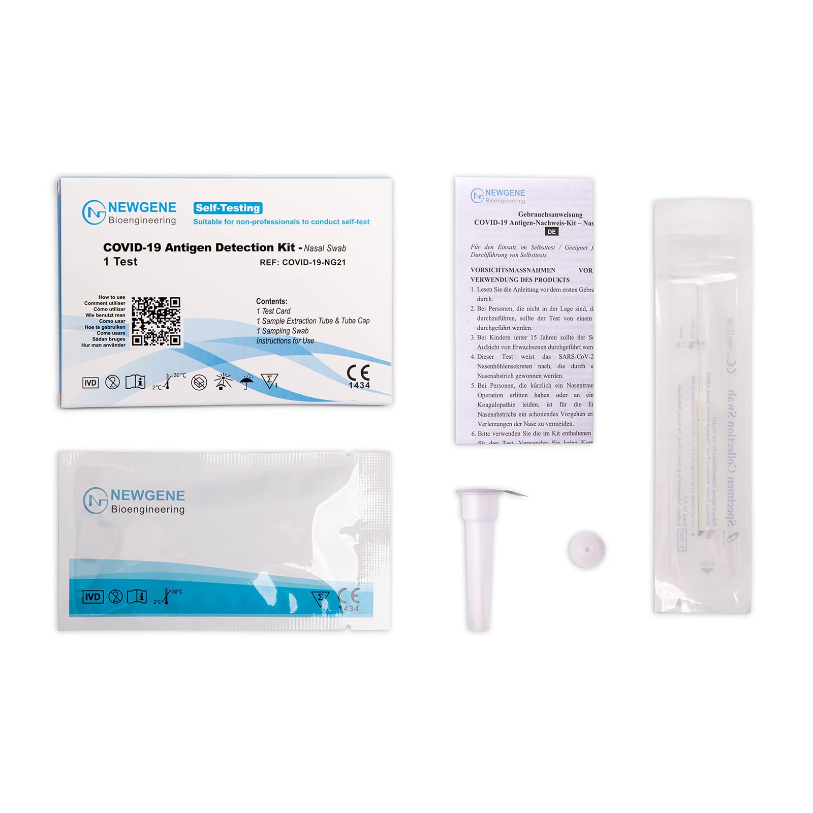 Newgene Bioengineering COVID-19 Selbsttest für Laien, Antigen Schnelltest, 50 x 1 Stück