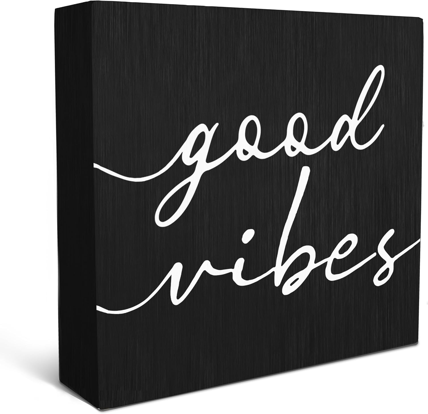 Good Vibes Box Sign 7x7 Inch Black and White Desk Decor