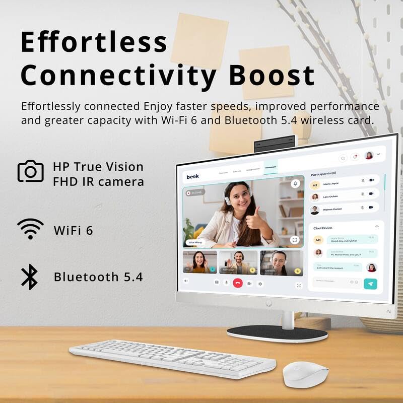Image of HP 27 inch Touchscreen All-in-One Desktop Computer, AMD Ryzen AI 7 350 (Up to 5.0GHz), 32GB DDR5 RAM, 2T SSD, FHD IPS Display, WiFi6, Bluetooth 5.4, Windows 11 Pro, Copilot+ AI PC, KB & Mouse, Accessories