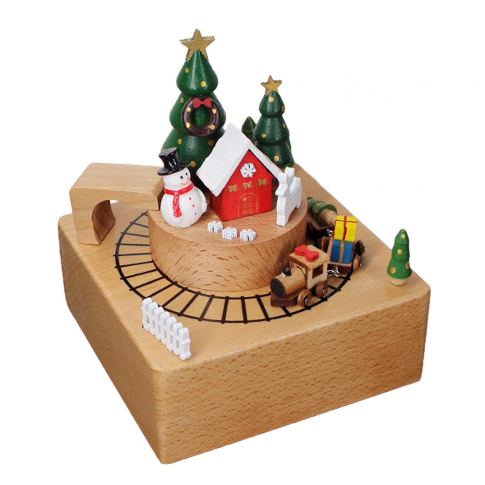 Carillon Natalizio in Legno, Gioco Creativo con La "Buon Natale" E Trenino Girevole per Bambini, Regalo E Ornamento Da Scrivania, Colore legno