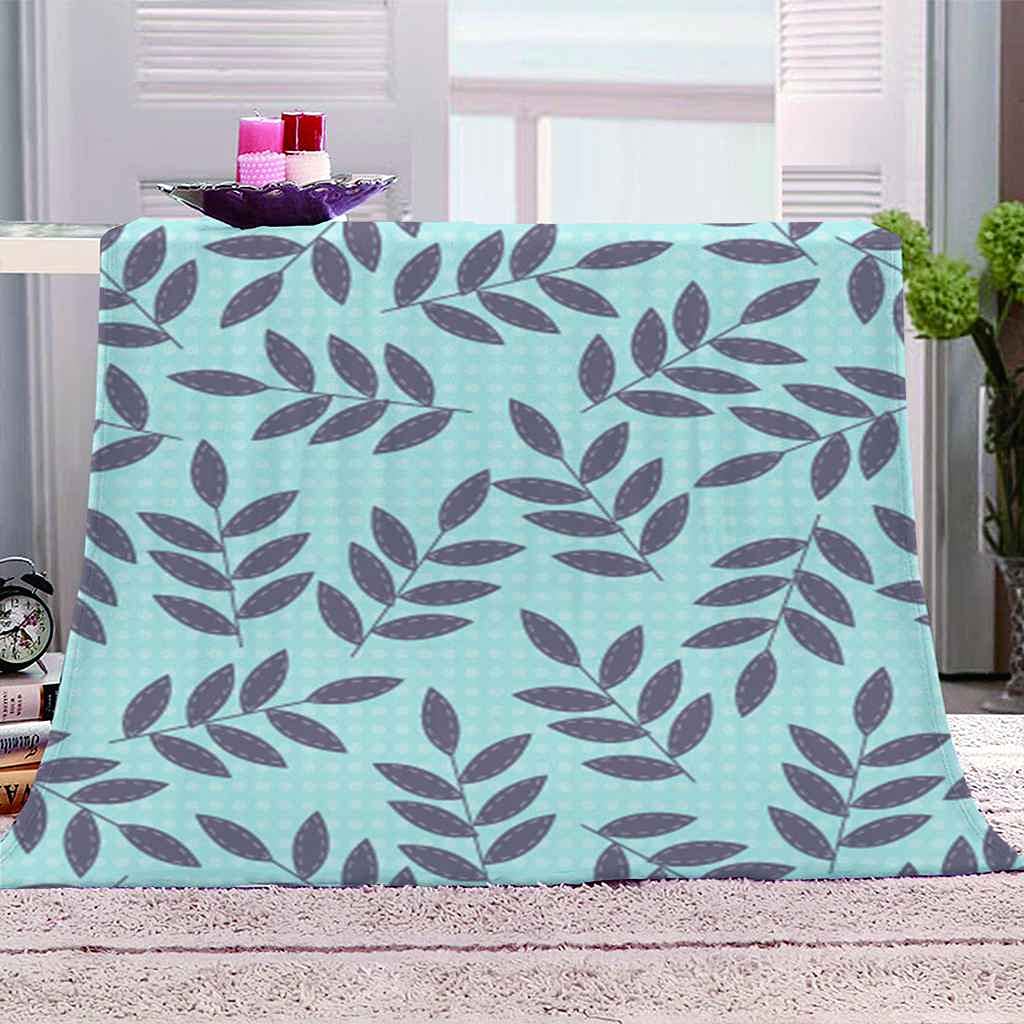 Couverture flanelle microfibre douce et chaude au motif 3D de feuilles grises élégantes
