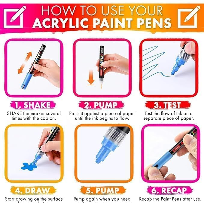 Image of Wynhard Acrylic Marker Paint Pens Chisel Set Acrylic Colour Markers 12 Pcs Sketch Pen Set for Wood,Canvas,Stone,Rock Painting,Glass,Ceramic Surfaces,Scrapbooking,Fabric,Plastic DIY Craft,Multicolor