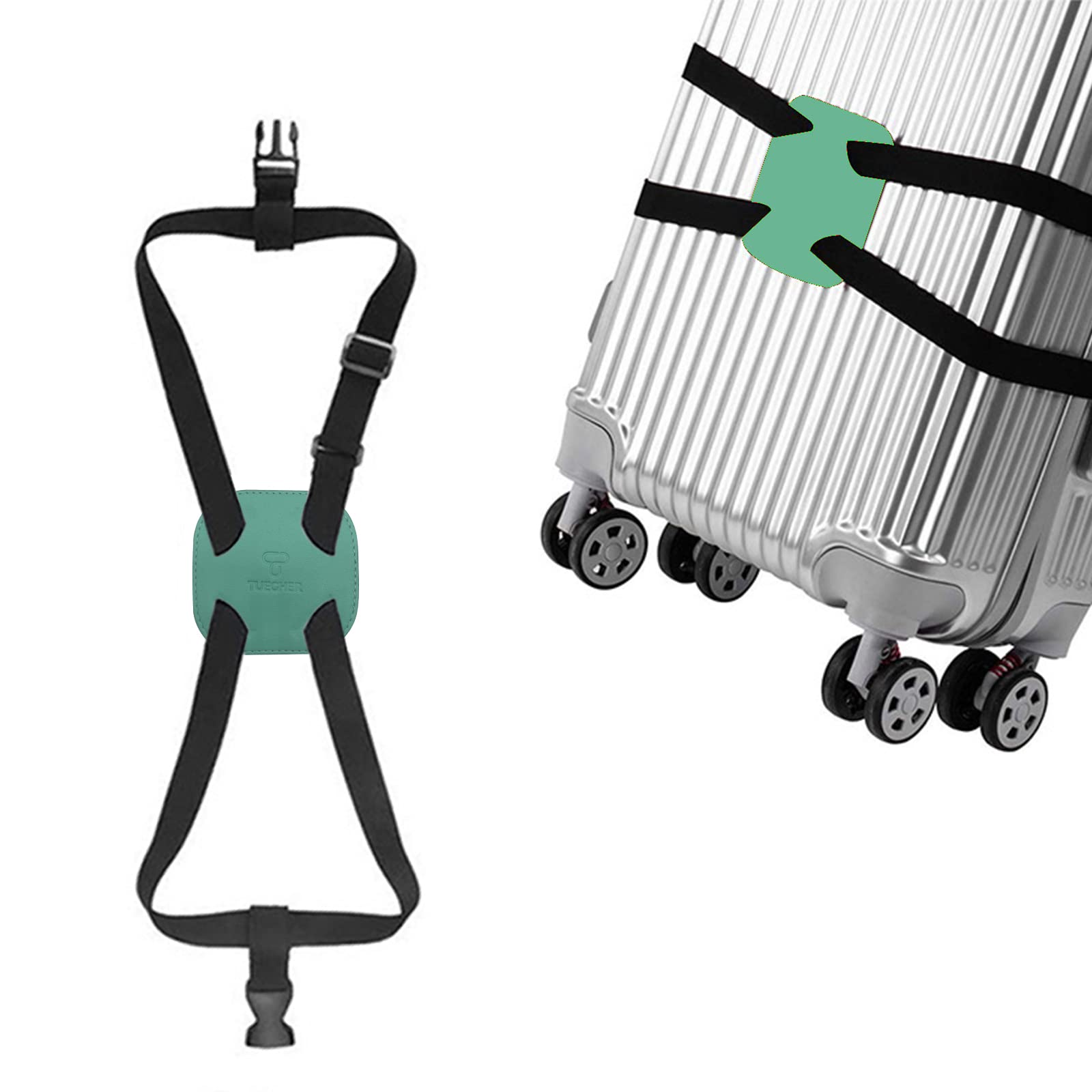 Tuegher Luggage Straps for Suitcase, High Elastic Band, Hand-Free Luggage Bungee, Adjustable and Portable Belt with Buckles Portable Bungee Cord, for Second Bag, Duffel, Tote Bag, Laptop Bag (Green)