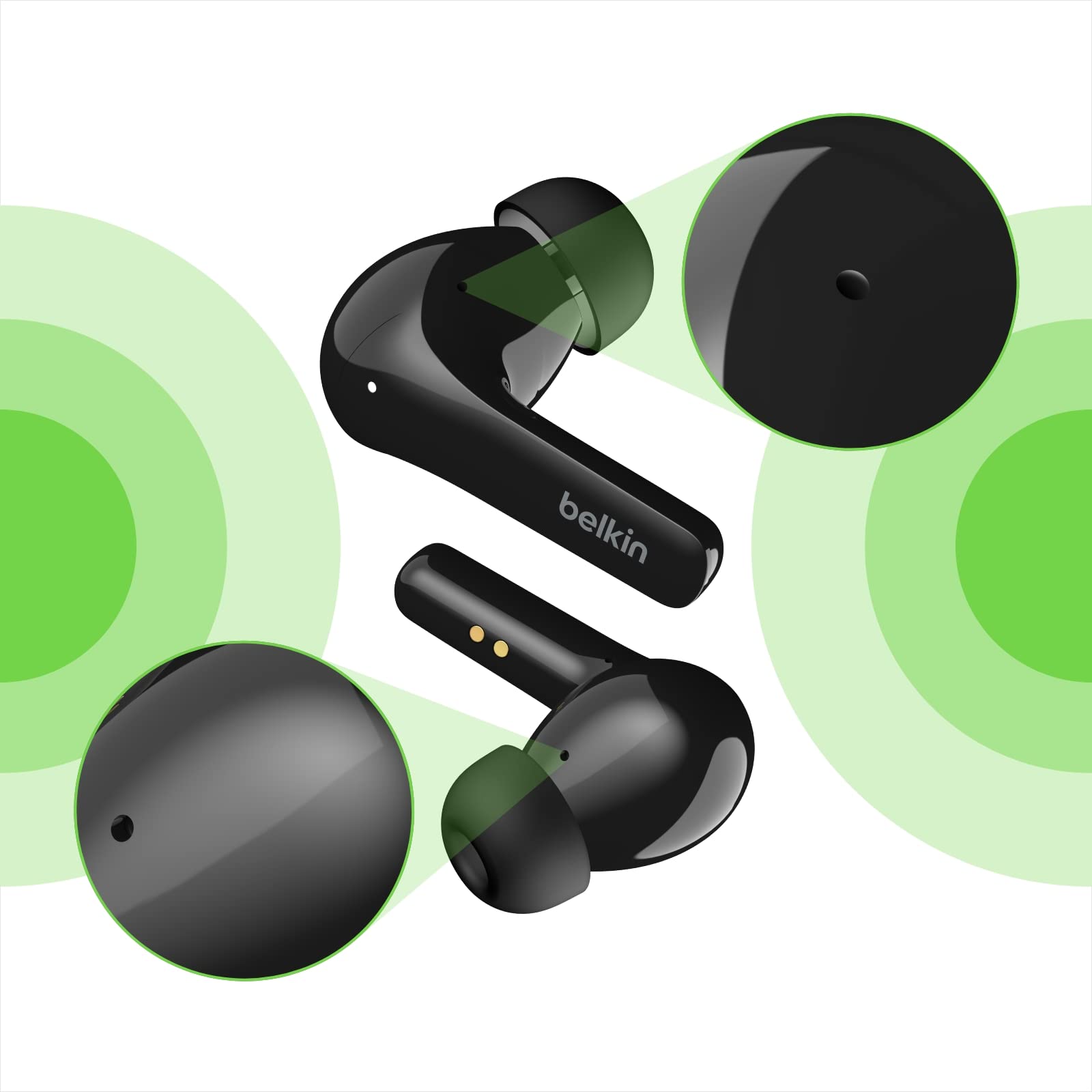 Belkin SOUNDFORM Flow Auricolari Bluetooth true wireless con cancellazione attiva del rumore, Cuffie in-ear, IPX5, 31 ore di riproduzione, per iPhone, Galaxy, Pixel - Nero, One Size, AUC006