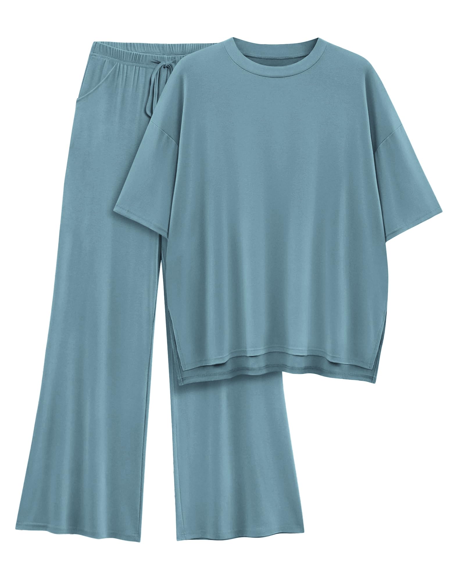 AmazingStar Womens Lounge Set 2 Piece Outfits Casual Loose Fit Short Sleeve Tops and Wide Leg Pants Tracksuits