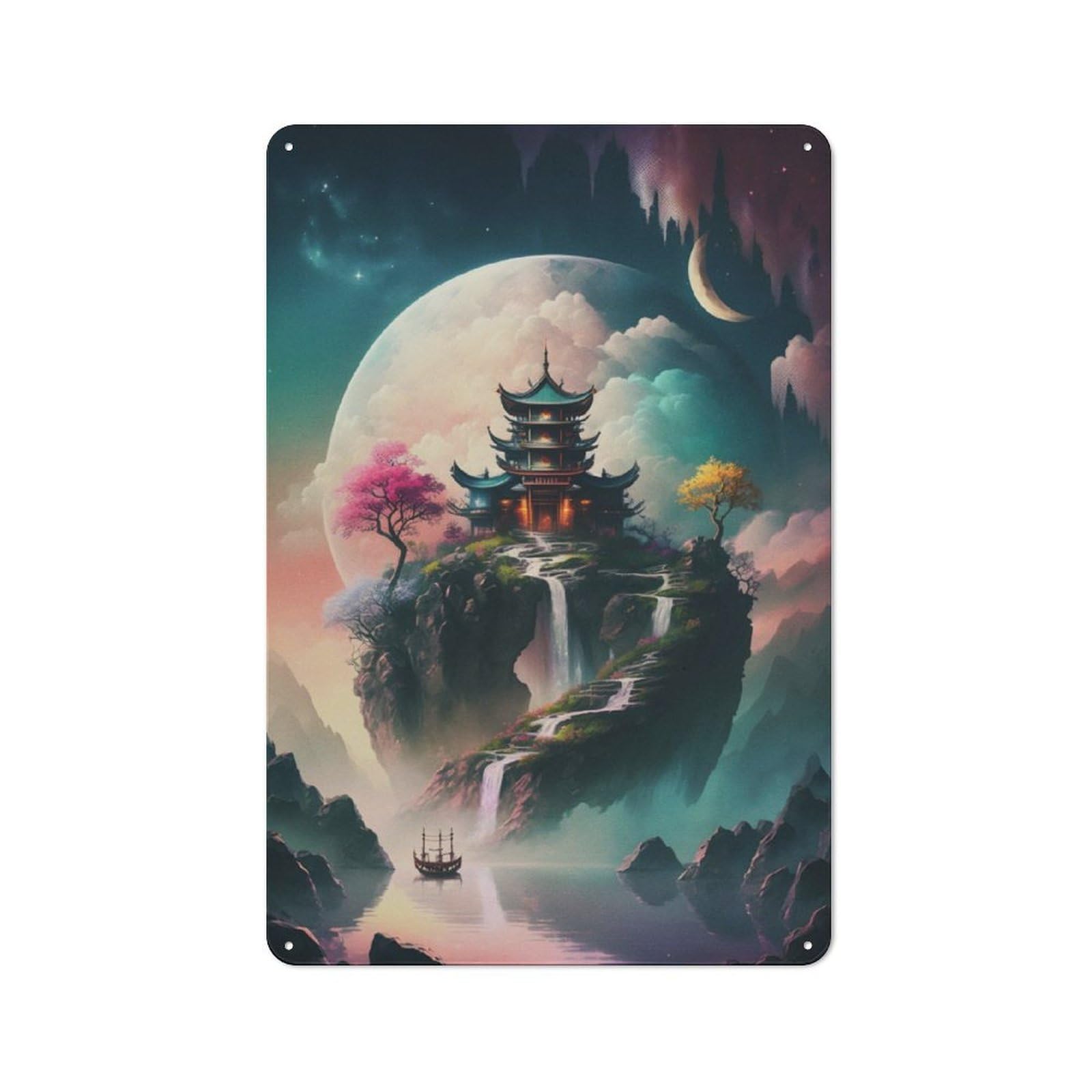 Junmoney Pagoda On Top Of The Rock Vintage Tin Sign 30X20cm With For Guest Room Or Hallway, For Themed Room Decoration, For Vintage Wall Decor Fans