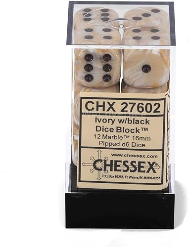 Miniatura 2 de DND - Juego de dados Chessex D&D de 0.472 in, juego de dados poliédricos de plástico mármol marfil y negro, dados de mazmorras y dragones, incluye