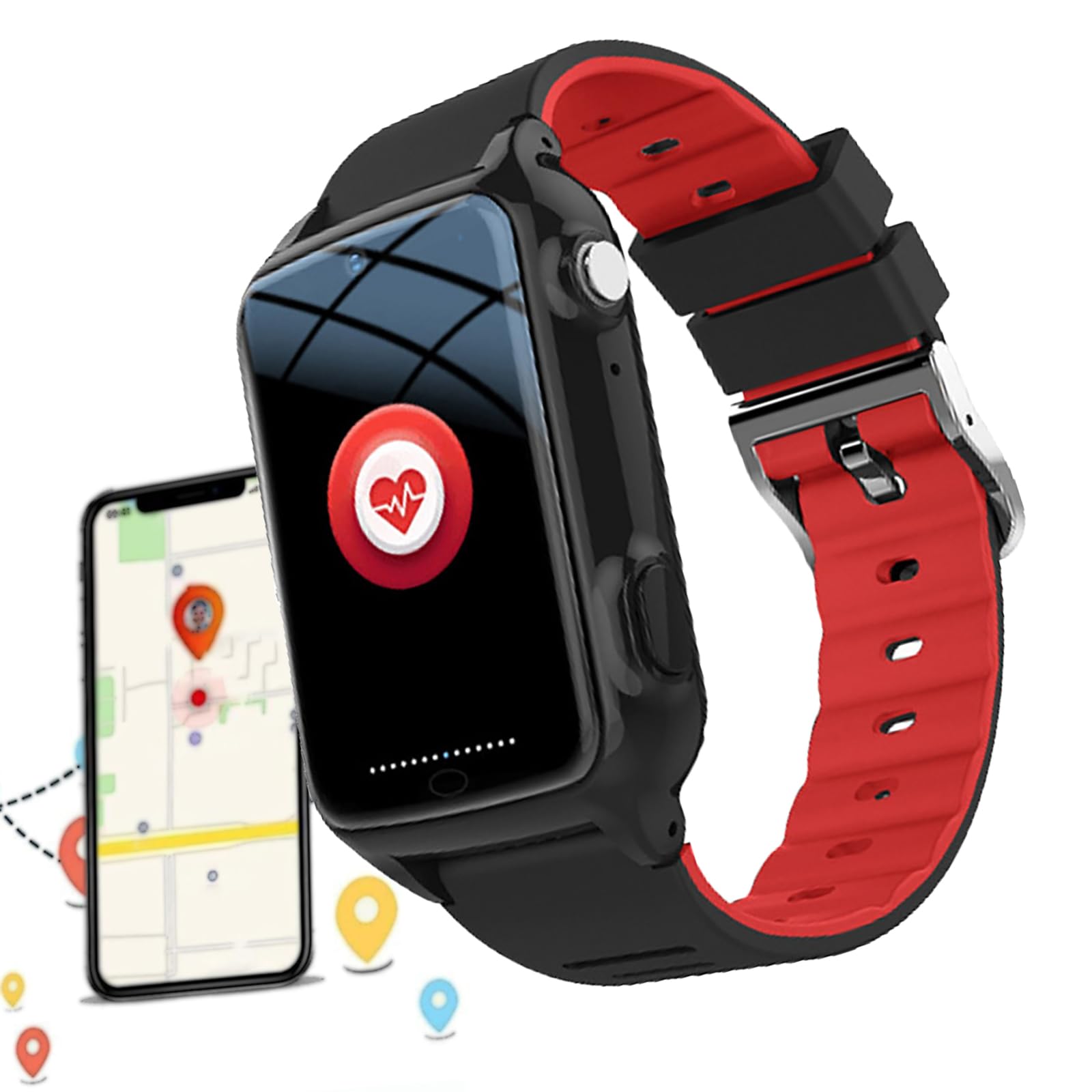 Generico Smartwatch Anziani Allarme Anticaduta Rilevamento Cadute Orologio Intelligente Pulsante SOS Localizzatore GPS Orologio Fitness Tracker per Demenza Alzheimer (Rosso)