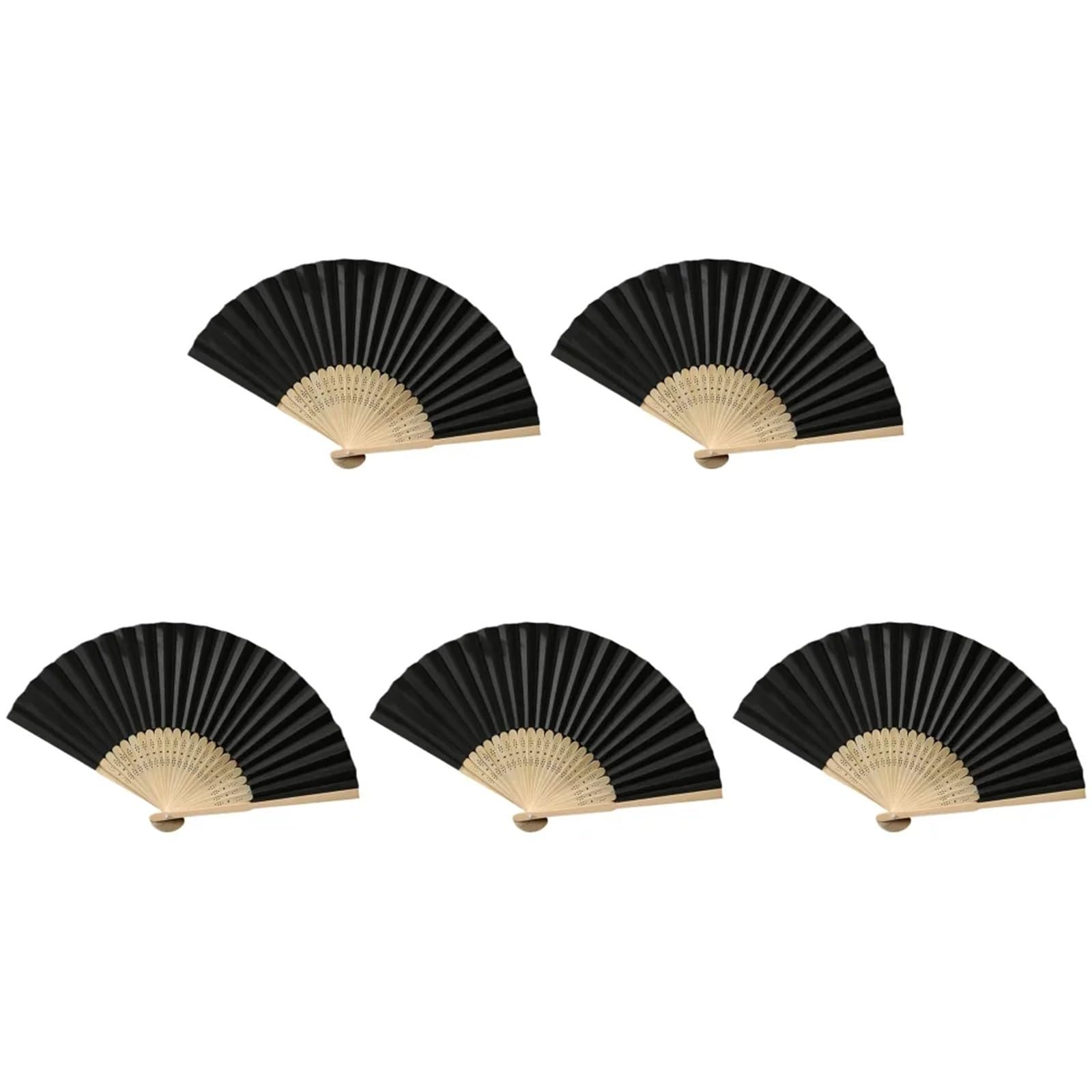 Hand Fan Bamboo Paper Fan Pocket Folding Fan Solid Color Guest Fans DIY Guest for Wedding Birthday Summer Party para Mujeres Festival Club Fiesta Baile(5PCS Black)