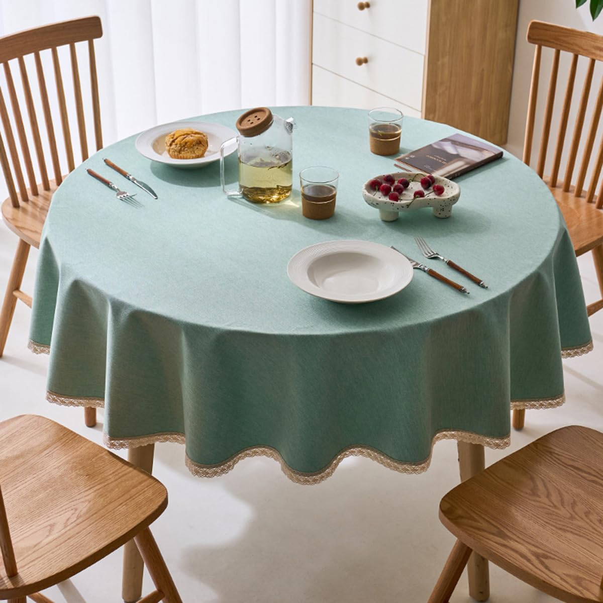 Nappe Ronde Anti-Taches, Nappe enduite imperméable, Facile à Nettoyer, Vert-B diamètre 240 cm