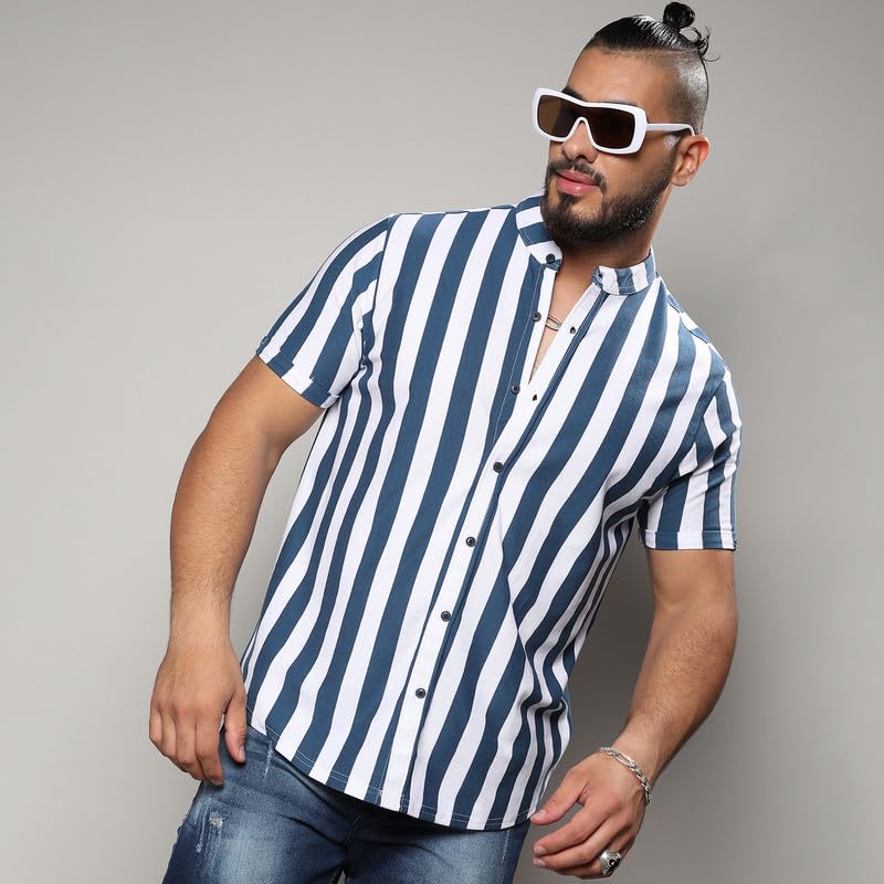 Image of Instafab Plus Men's Shirt for Casual Wear | Spread Collar | Short Sleeve | Button Closure | Plus-Size Fit | Cotton Shirt Crafted with Comfort Fit for Everyday Wear