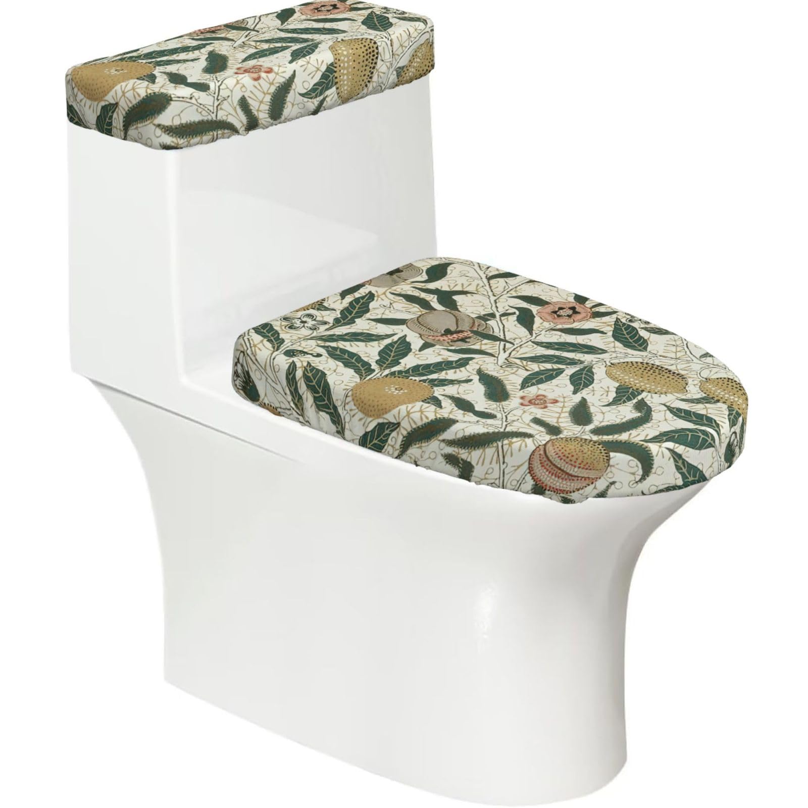 Plants And Fruits Print Bathroom Decor Toilet Lid Cover And Tank Covers, Restroom Accessories Fits Most Round