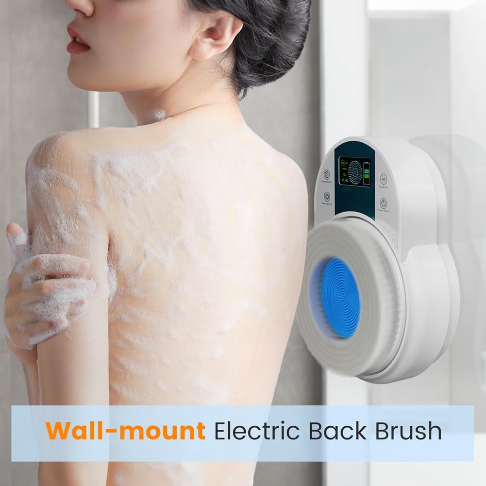 Cepillo de Espalda para Ducha, Cepillo Corporal, Cepillo de Espalda Eléctrico de Pared, Cepillo de Ducha de Limpieza Profunda con Enchufe Inteligente de la UE.