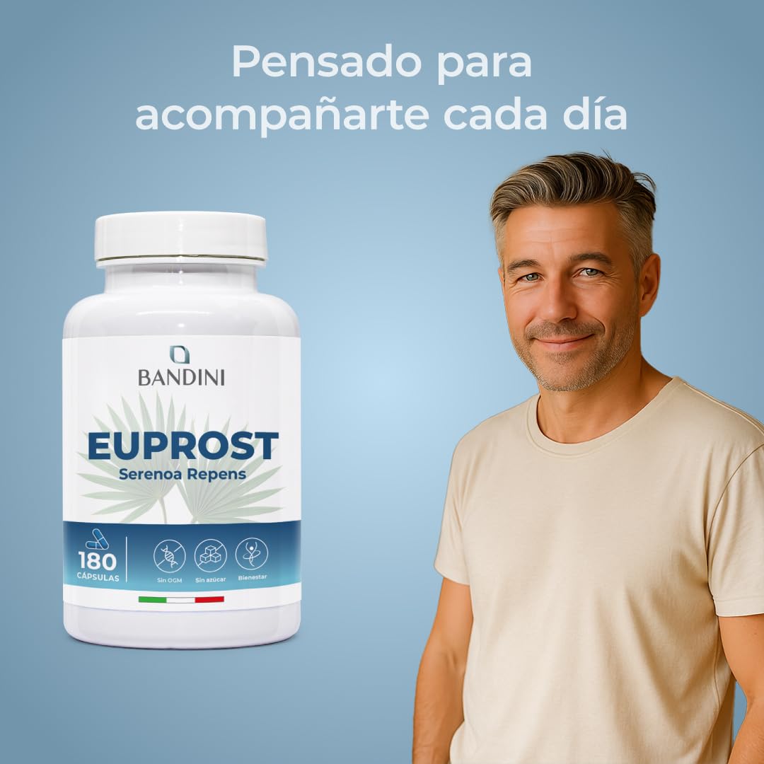 Bandini® Euprost Saw Palmetto 180 Cápsulas | Serenoa Repens con Semillas de Calabaza, Ortiga, Zinc, Vitamina D3 y B6 | Palma enana para Hombres | Extracto 20:1 estandarizado al 30% en ácidos grasos