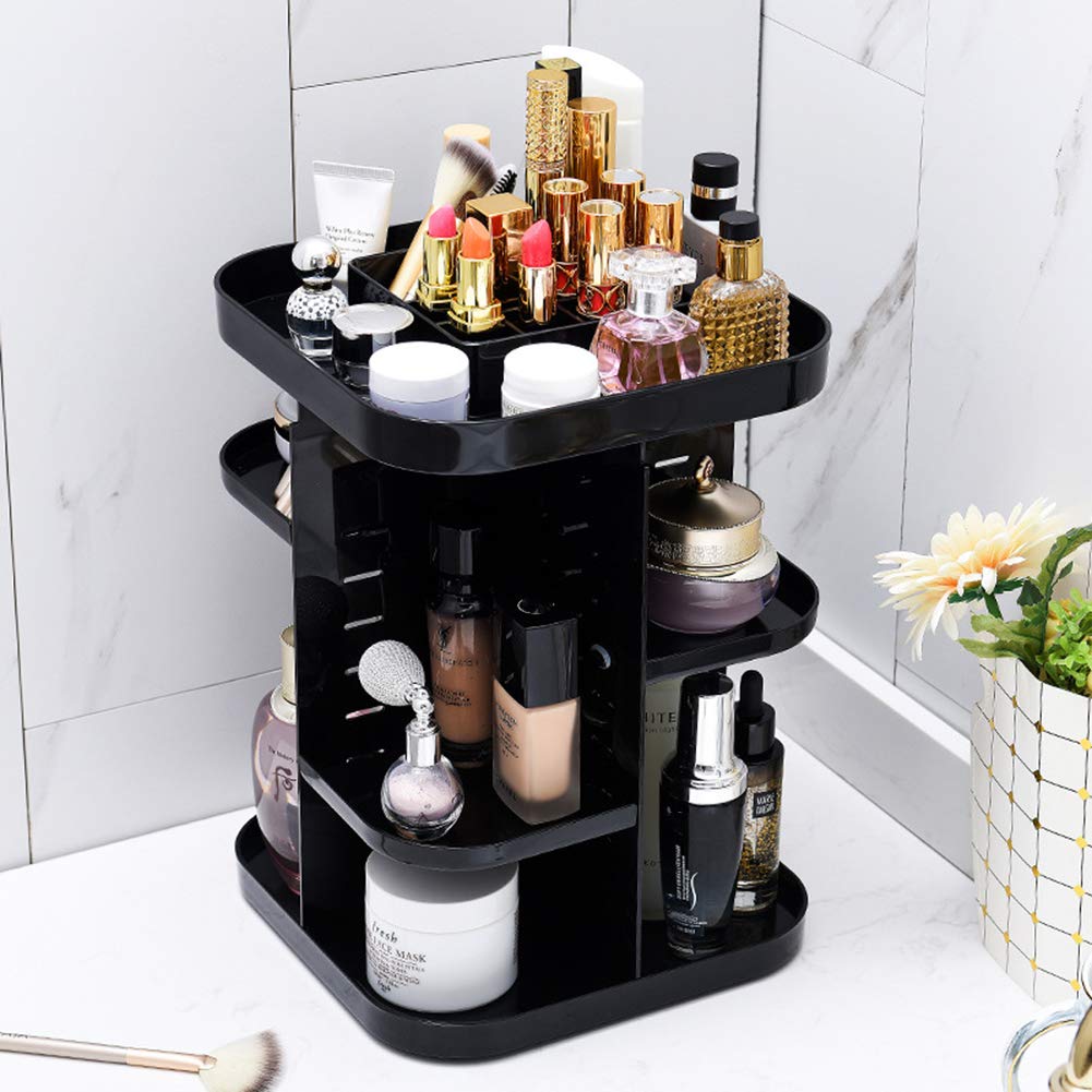 Caja Organizador de Maquillaje 360° Giratorio, Grande Capacidad Cosméticos Organizadores con Bolso para Dresser Baño, Regalo para Niñas Mujeres Saludable