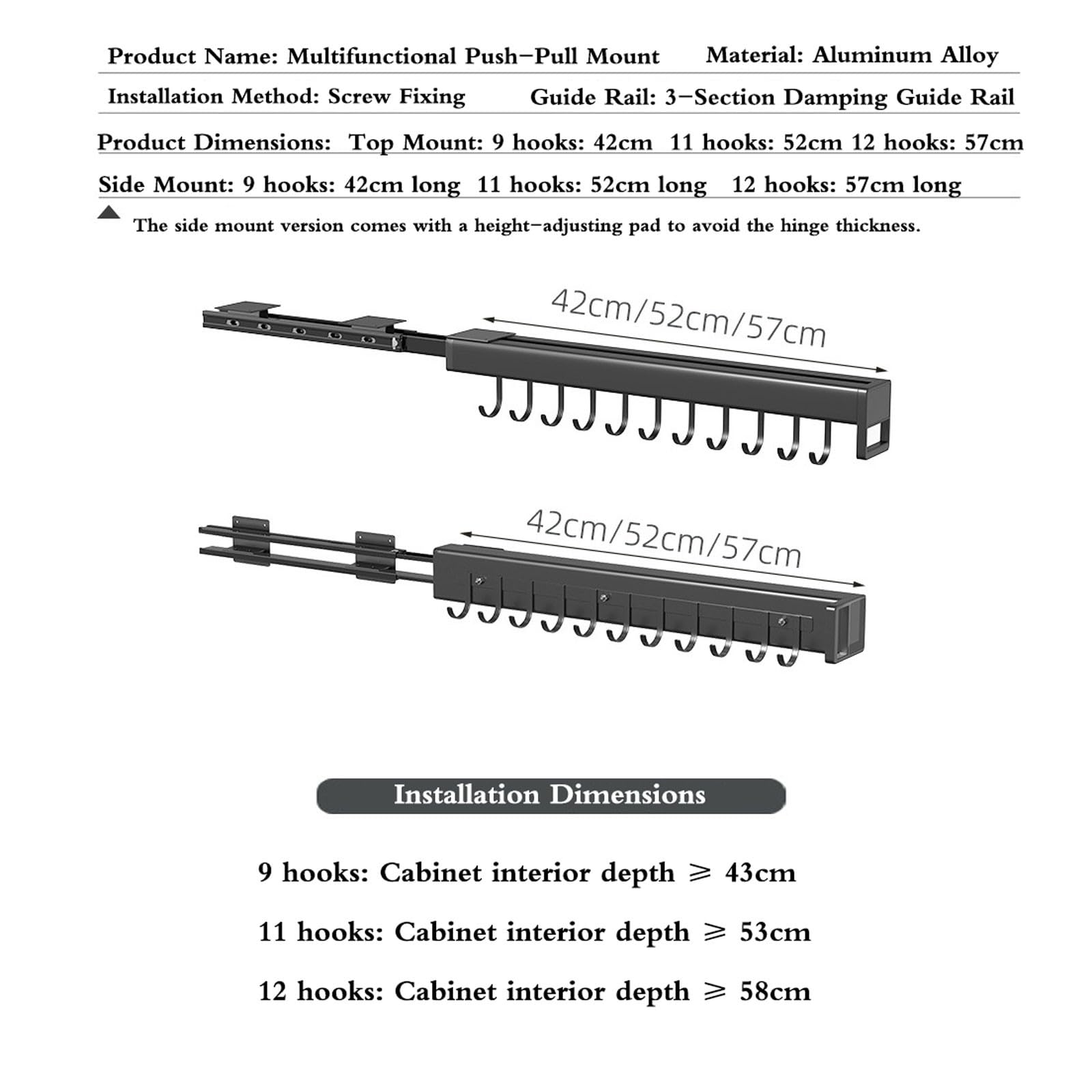 Extractible Organisateur De Casseroles Et Poêles Extractibles Support De Placard En Alliage D'aluminium Avec Crochets avec rail coulissant pour la cuisine les placards C,57CM